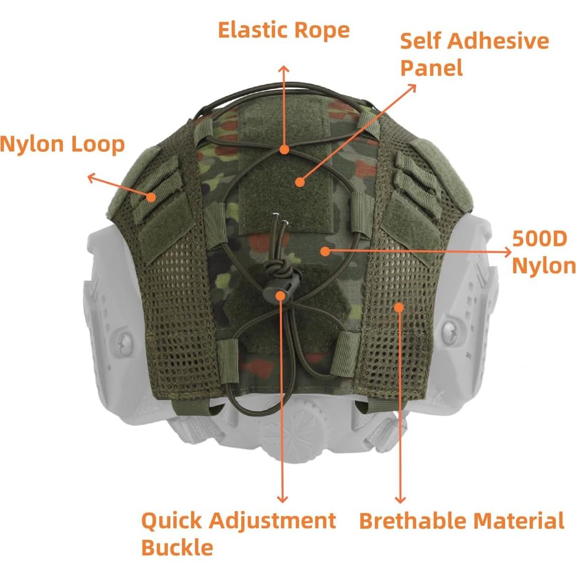 Cubierta de Casco Táctico GHILEO Camuflada Nylon 25.9x42 cm