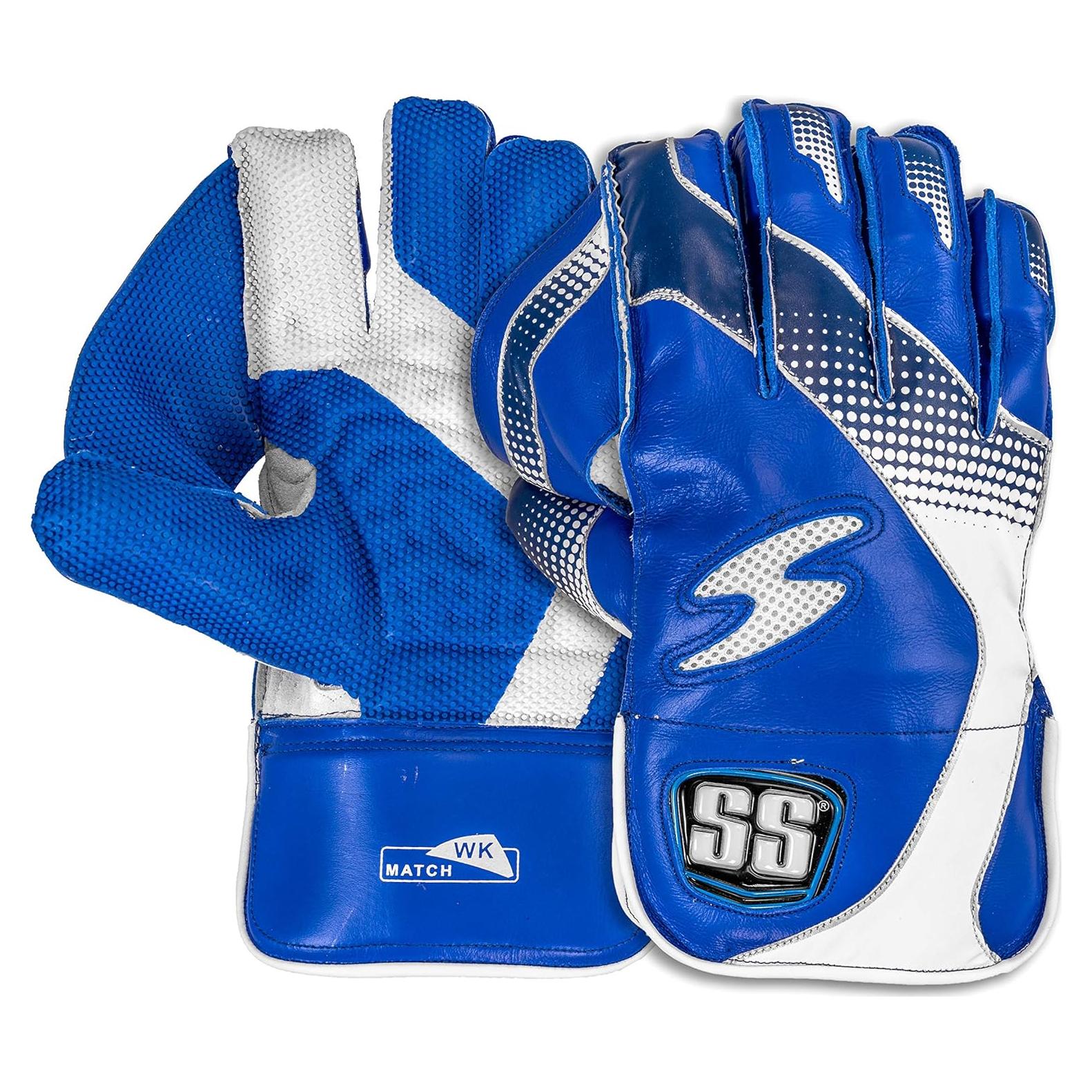 Guantes de Wicket Keeping SS Match - Cuero Real - Talla Única - Azul/Blanco