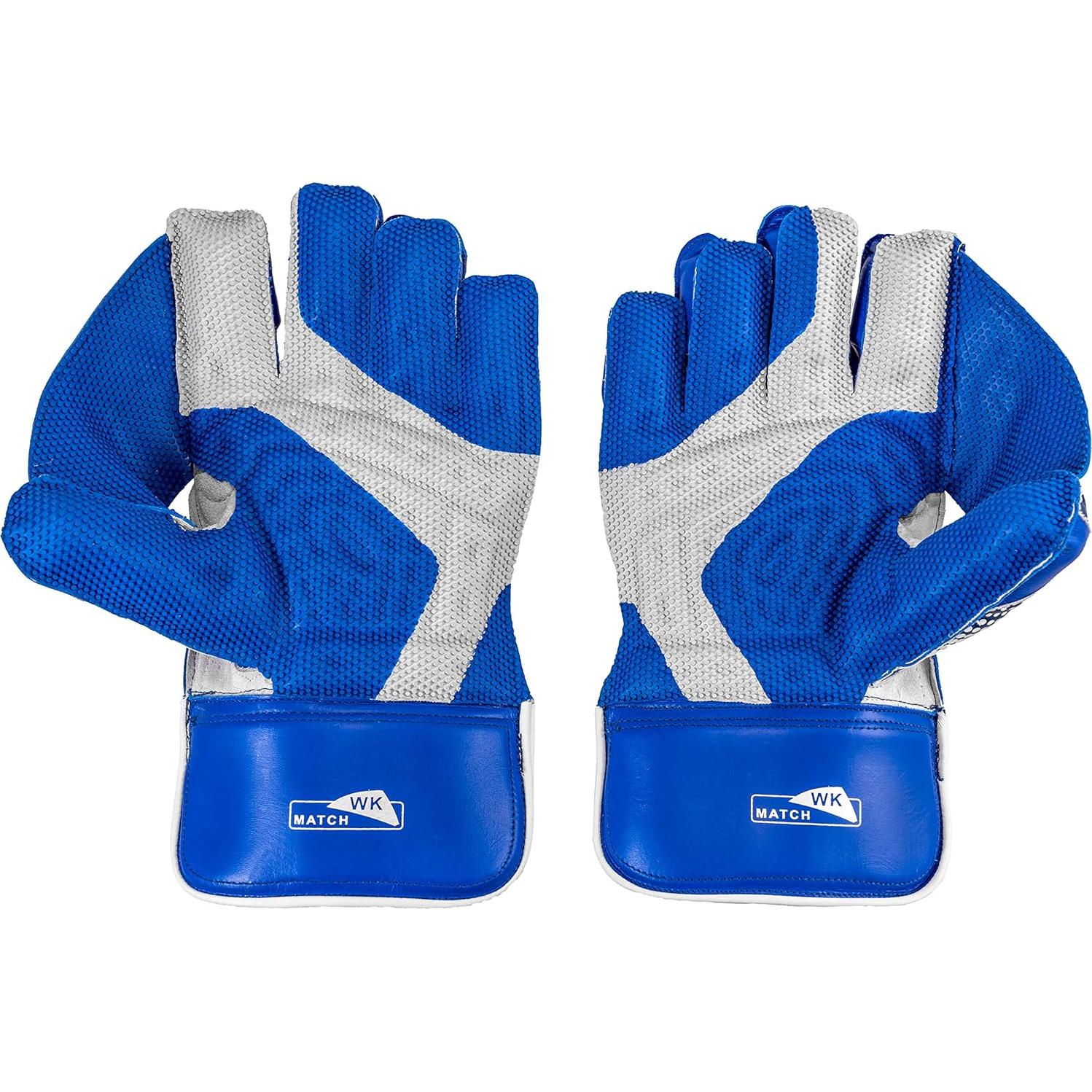 Guantes de Wicket Keeping SS Match - Cuero Real - Talla Única - Azul/Blanco