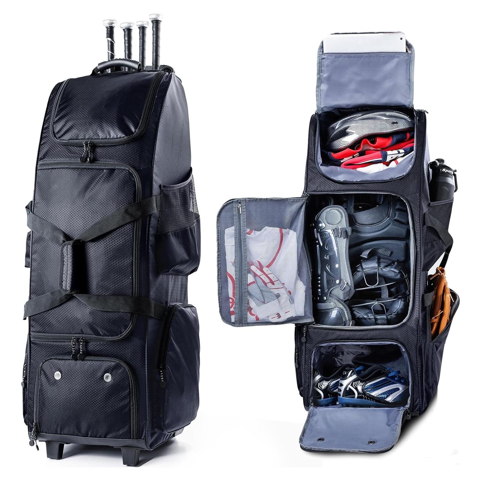 Bolsa de béisbol rodante VIGEGARI con ruedas para 4 bates