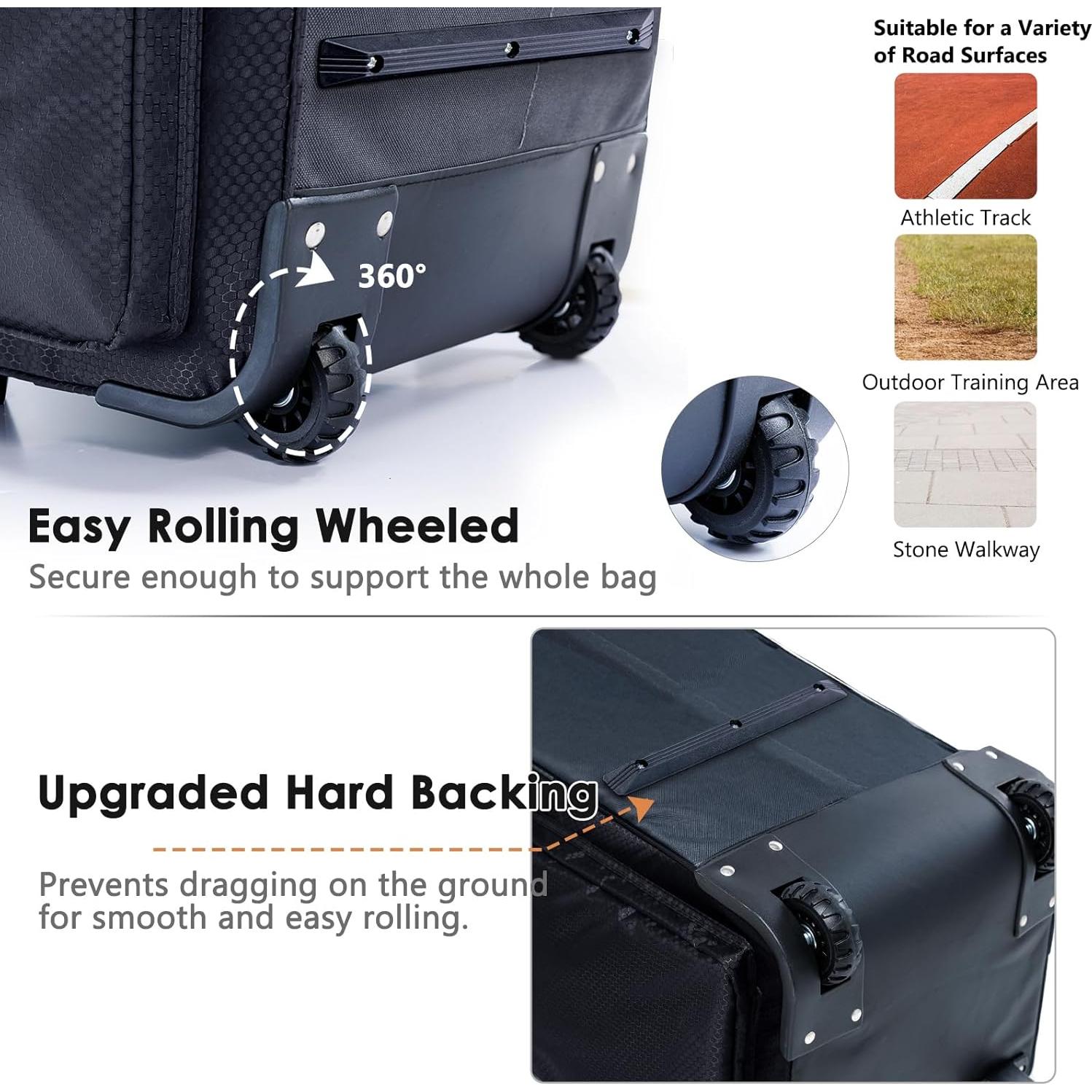 Bolsa de béisbol rodante VIGEGARI con ruedas para 4 bates