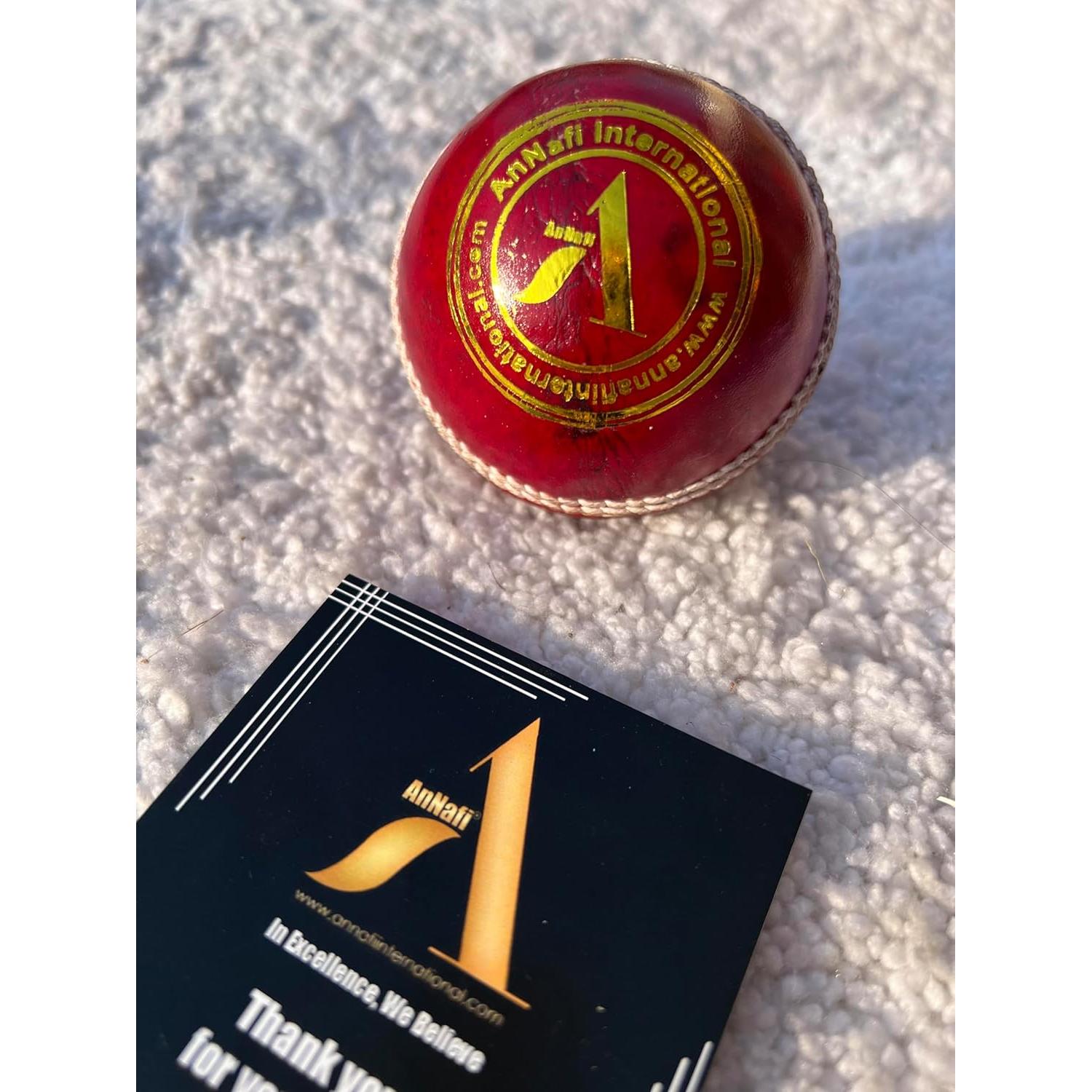 Pelota de Cricket AnNafi de Cuero Rojo Cosida a Mano - Senior