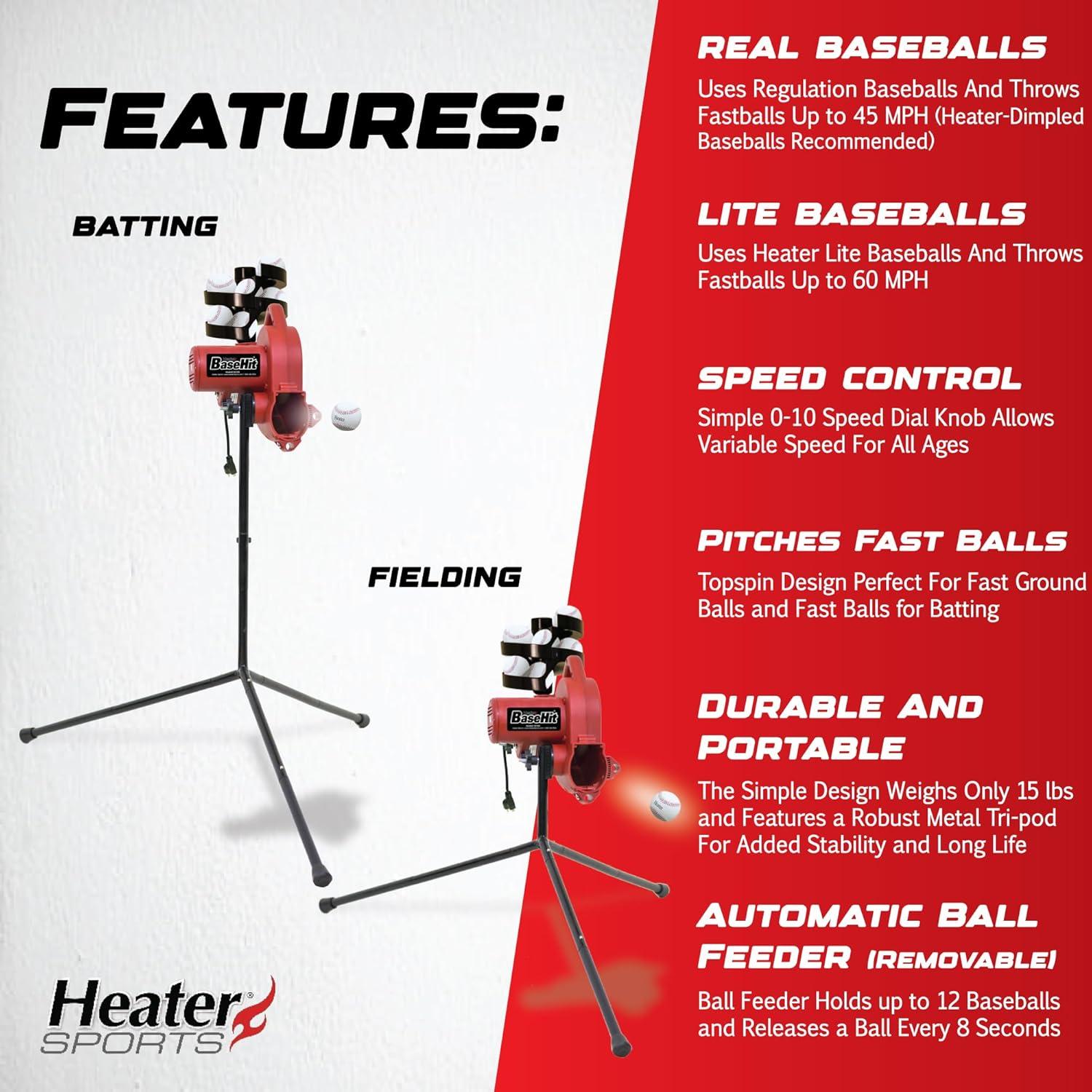 Máquina de Lanzamiento de Béisbol Heater Sports Base Hit Lite - 45 MPH