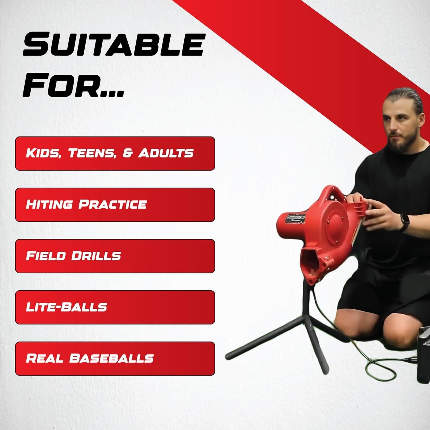 Máquina de Lanzamiento de Béisbol Heater Sports Base Hit Lite - 45 MPH