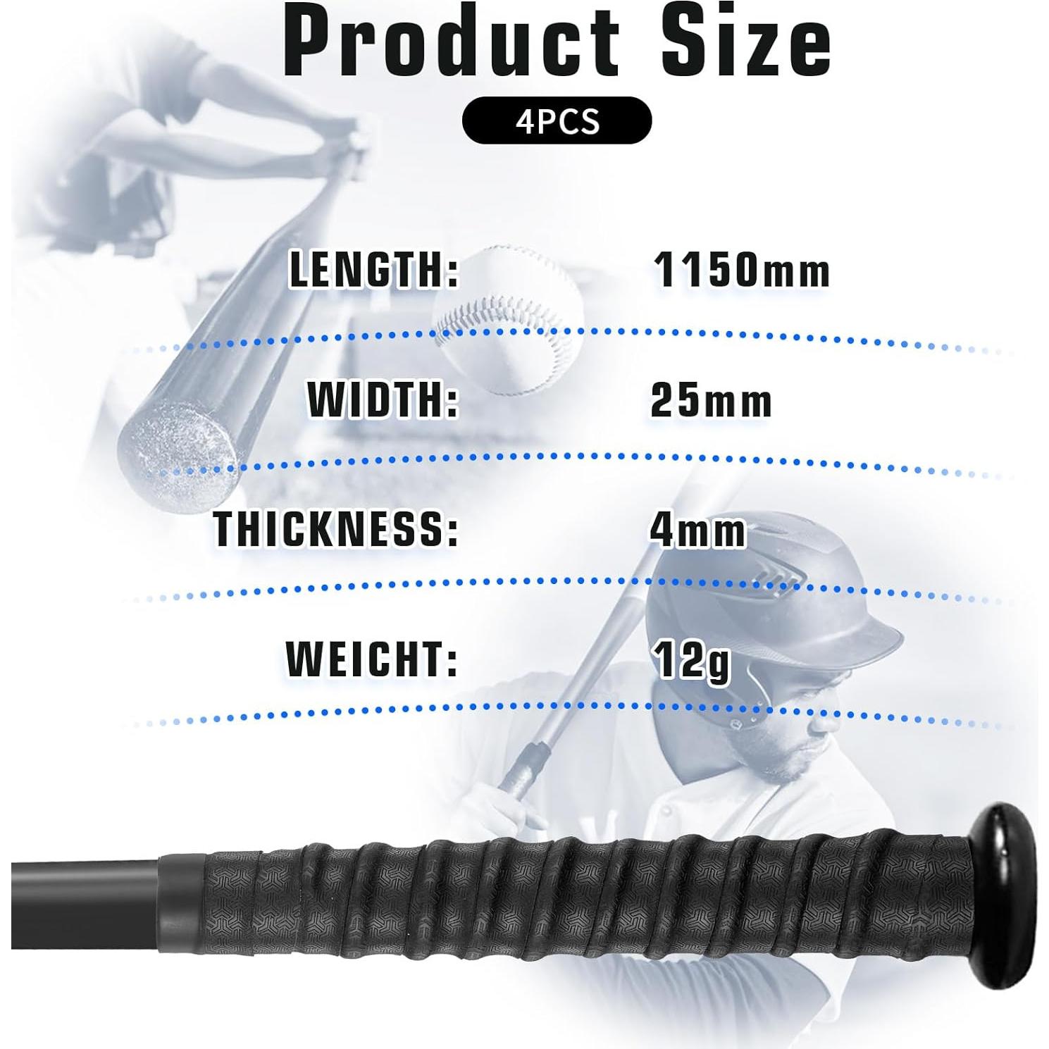 Cinta Antideslizante para Bate MBAIYO 4 Pcs 117.6 cm Negro