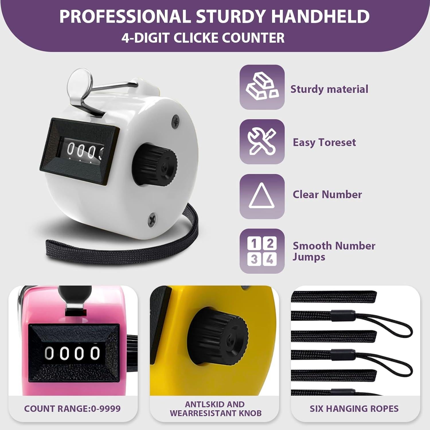 Paquete de 6 Contadores Clicker POXXU 4 Dígitos Sin Baterías