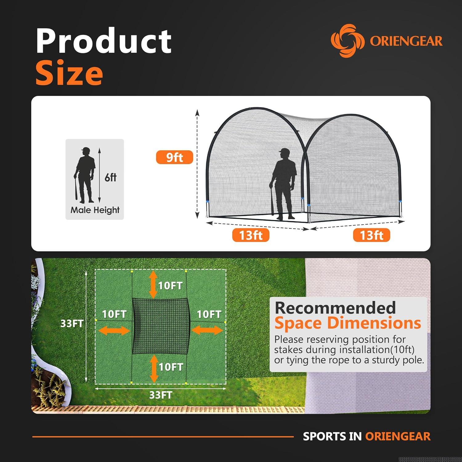 Cage de Bateo ORIENGEAR 13x13x9ft para Béisbol y Softbol