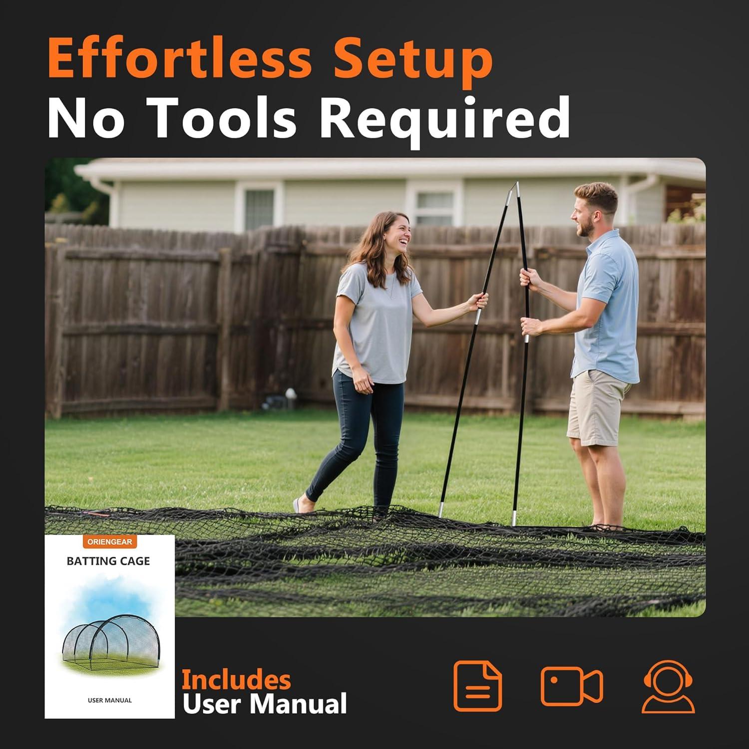 Cage de Bateo ORIENGEAR 13x13x9ft para Béisbol y Softbol