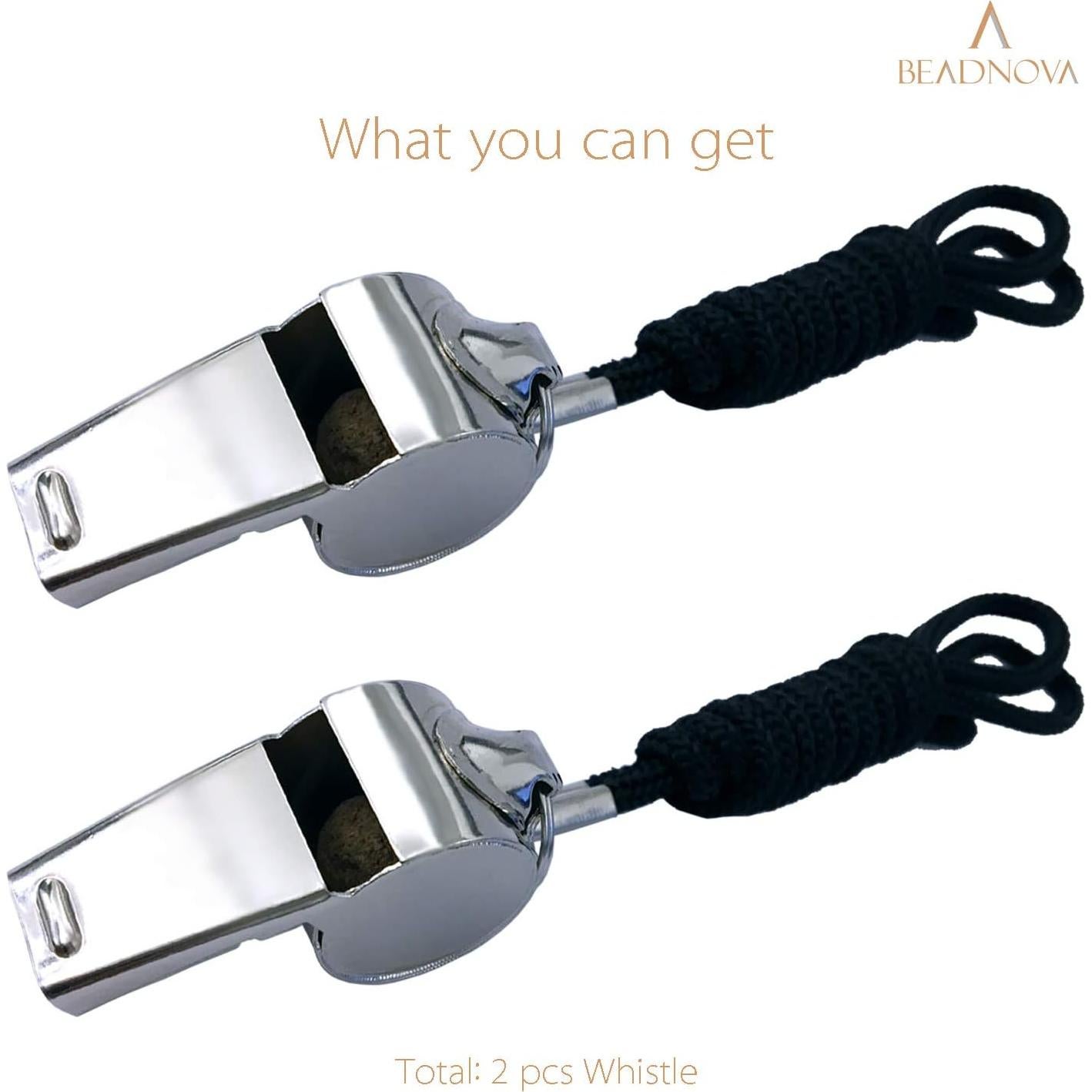 Silbatos de Acero Inoxidable BEADNOVA con Cordón 2 Piezas