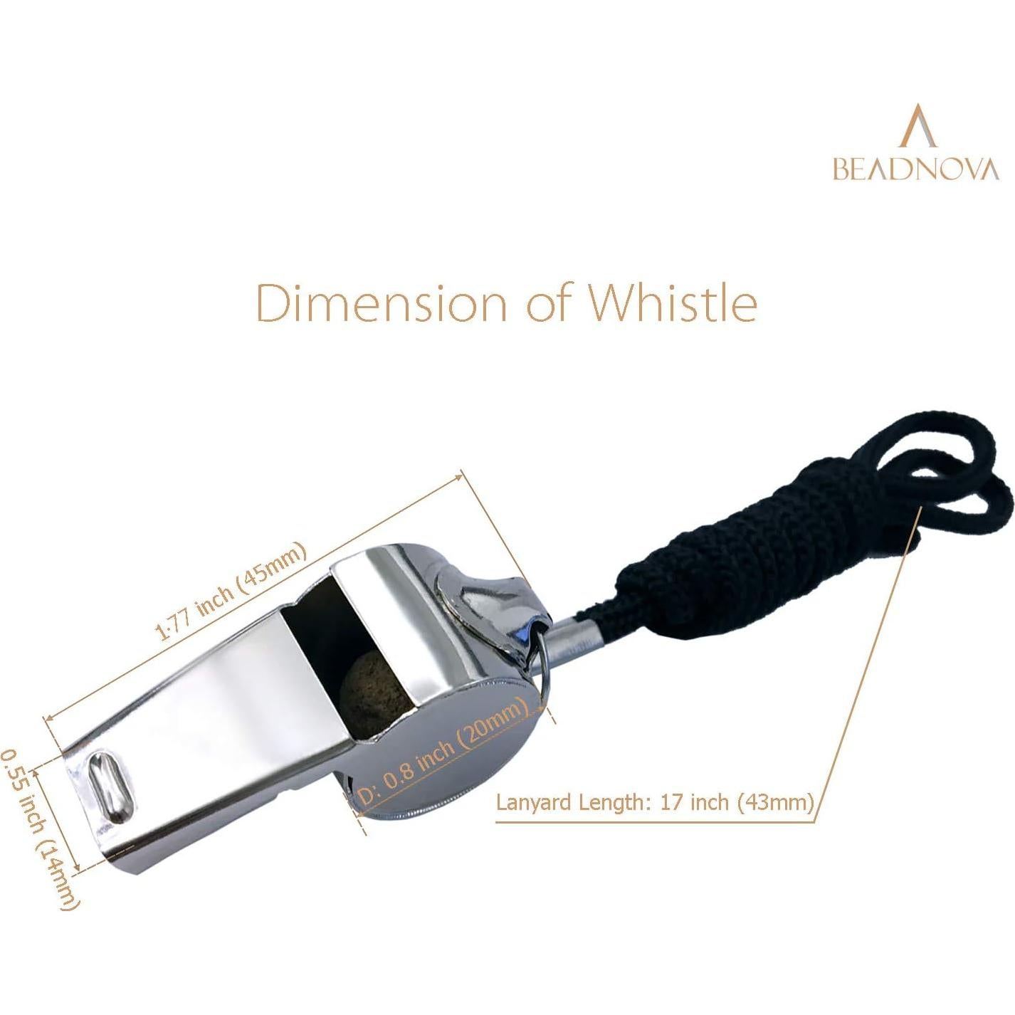 Silbatos de Acero Inoxidable BEADNOVA con Cordón 2 Piezas
