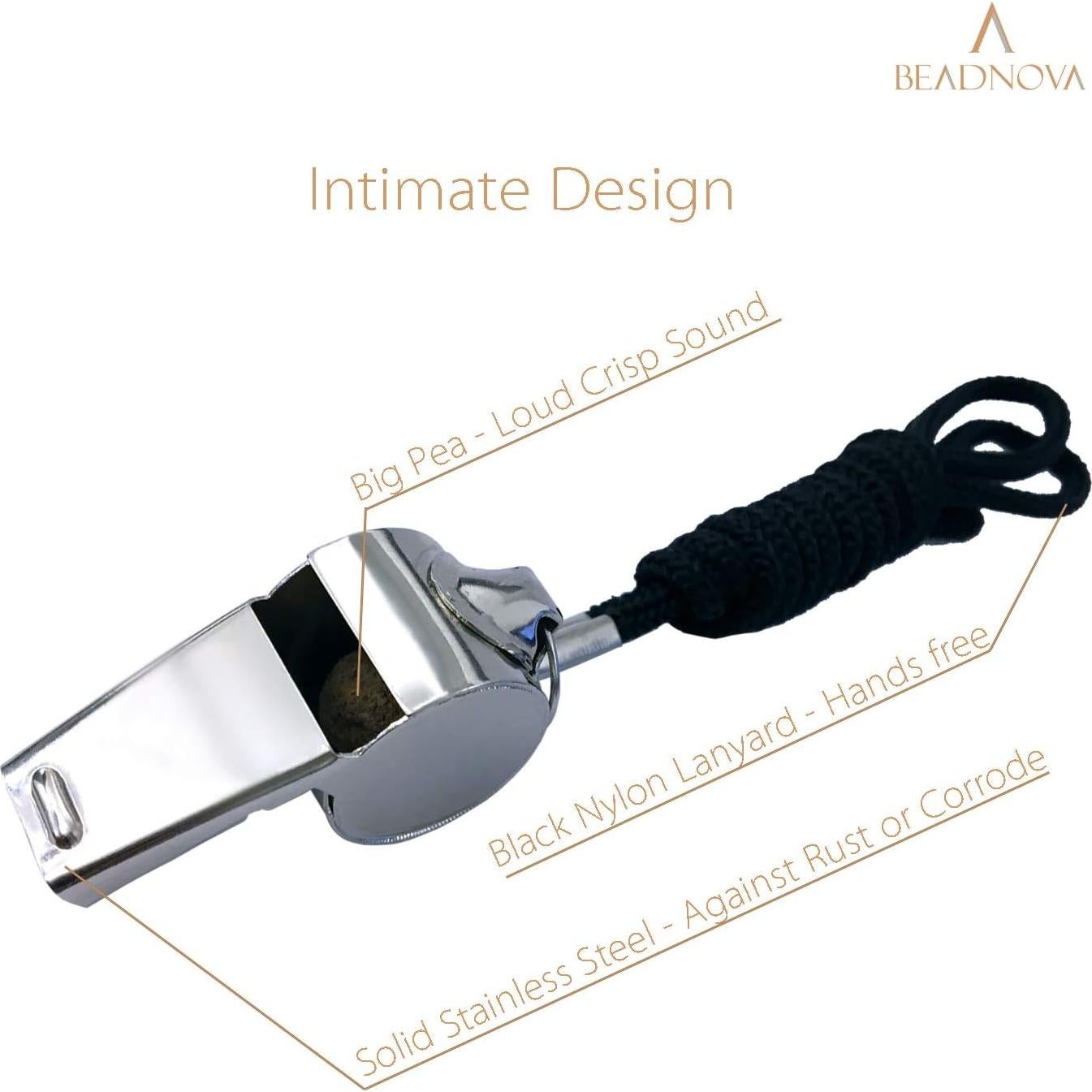 Silbatos de Acero Inoxidable BEADNOVA con Cordón 2 Piezas