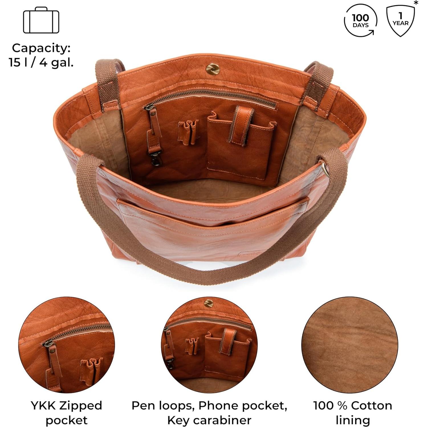 Bolso Tote de Cuero Genuino Berliner Bags Sevilla 40x35cm