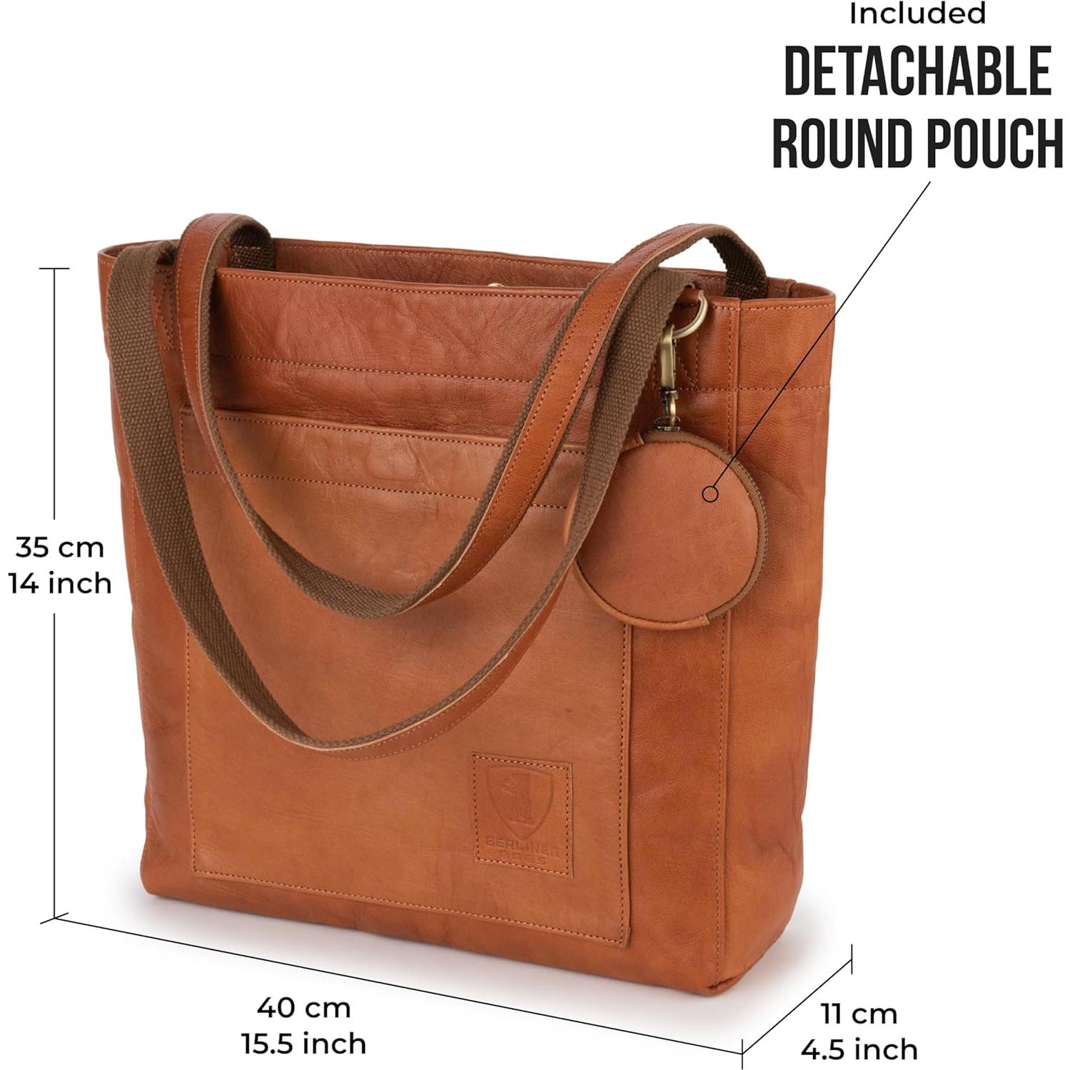 Bolso Tote de Cuero Genuino Berliner Bags Sevilla 40x35cm