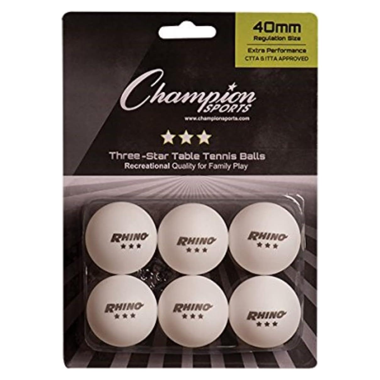 Pelotas de Tenis de Mesa Champion Sports 3 Estrellas - 6 Unidades