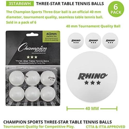 Pelotas de Tenis de Mesa Champion Sports 3 Estrellas - 6 Unidades