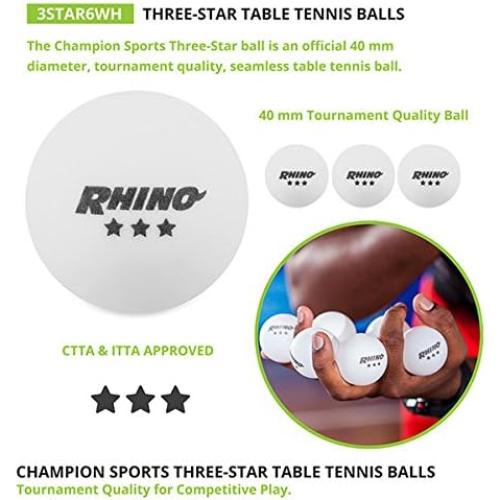 Pelotas de Tenis de Mesa Champion Sports 3 Estrellas - 6 Unidades