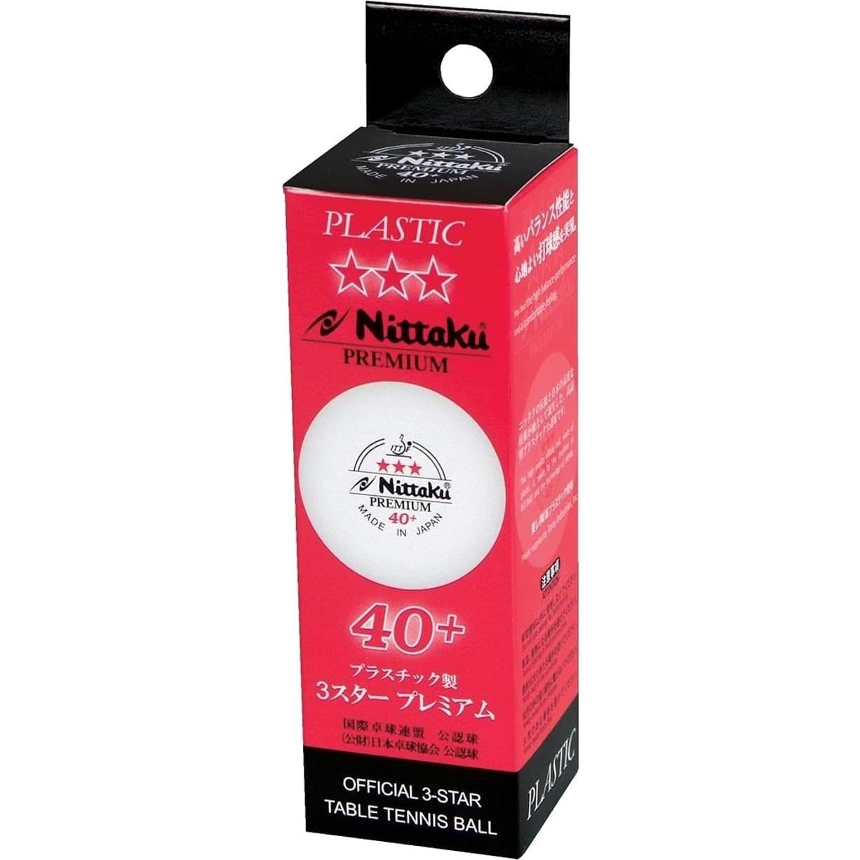 Bola de Tenis de Mesa Nittaku 3 Estrellas Premium 40mm - Paquete de 3