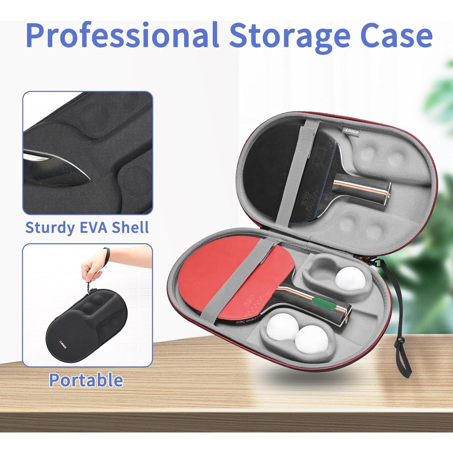 Funda Dura para Palas de Ping Pong RLSOCO Rle-2308, 2 Palas y 4 Pelotas