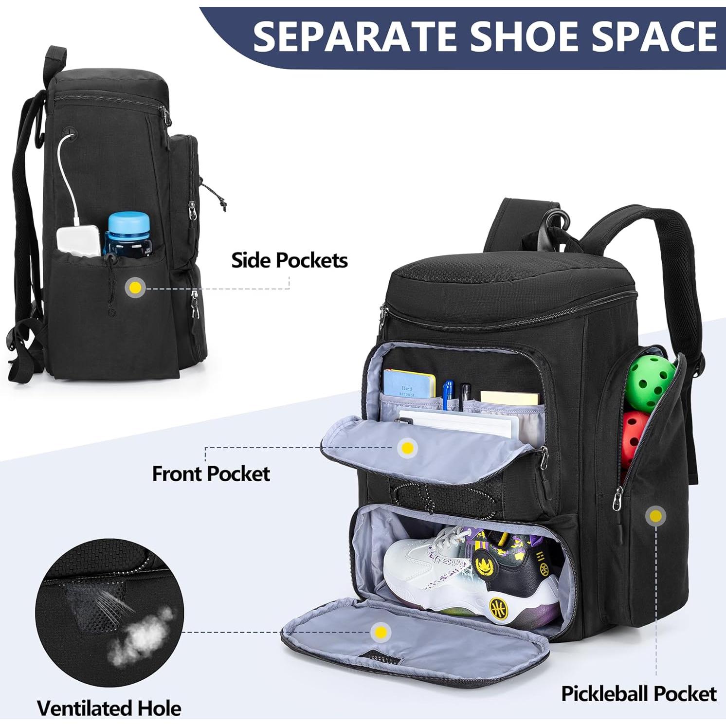 Mochila GOBUROS para 4 raquetas de pickleball con compartimento para zapatos