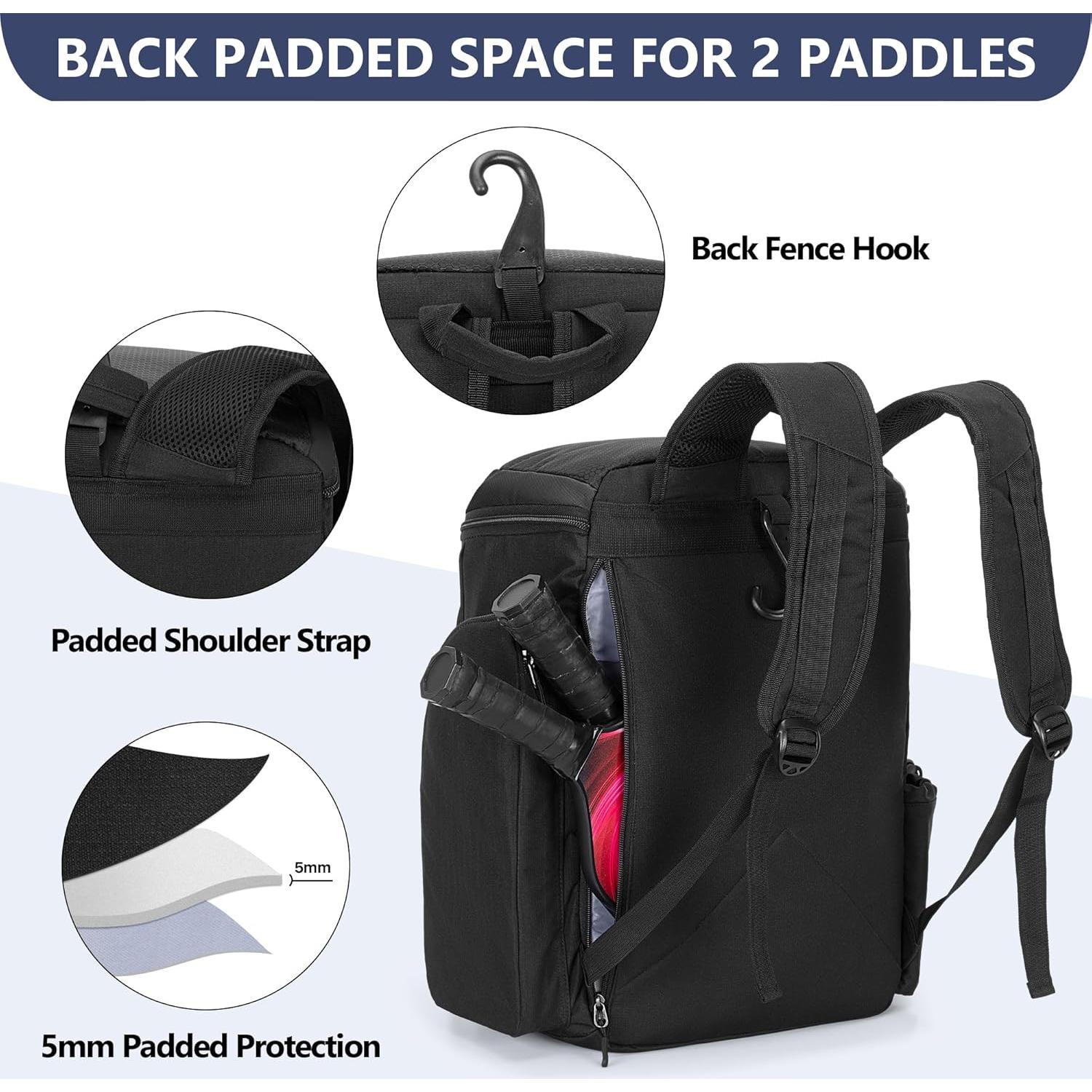 Mochila GOBUROS para 4 raquetas de pickleball con compartimento para zapatos