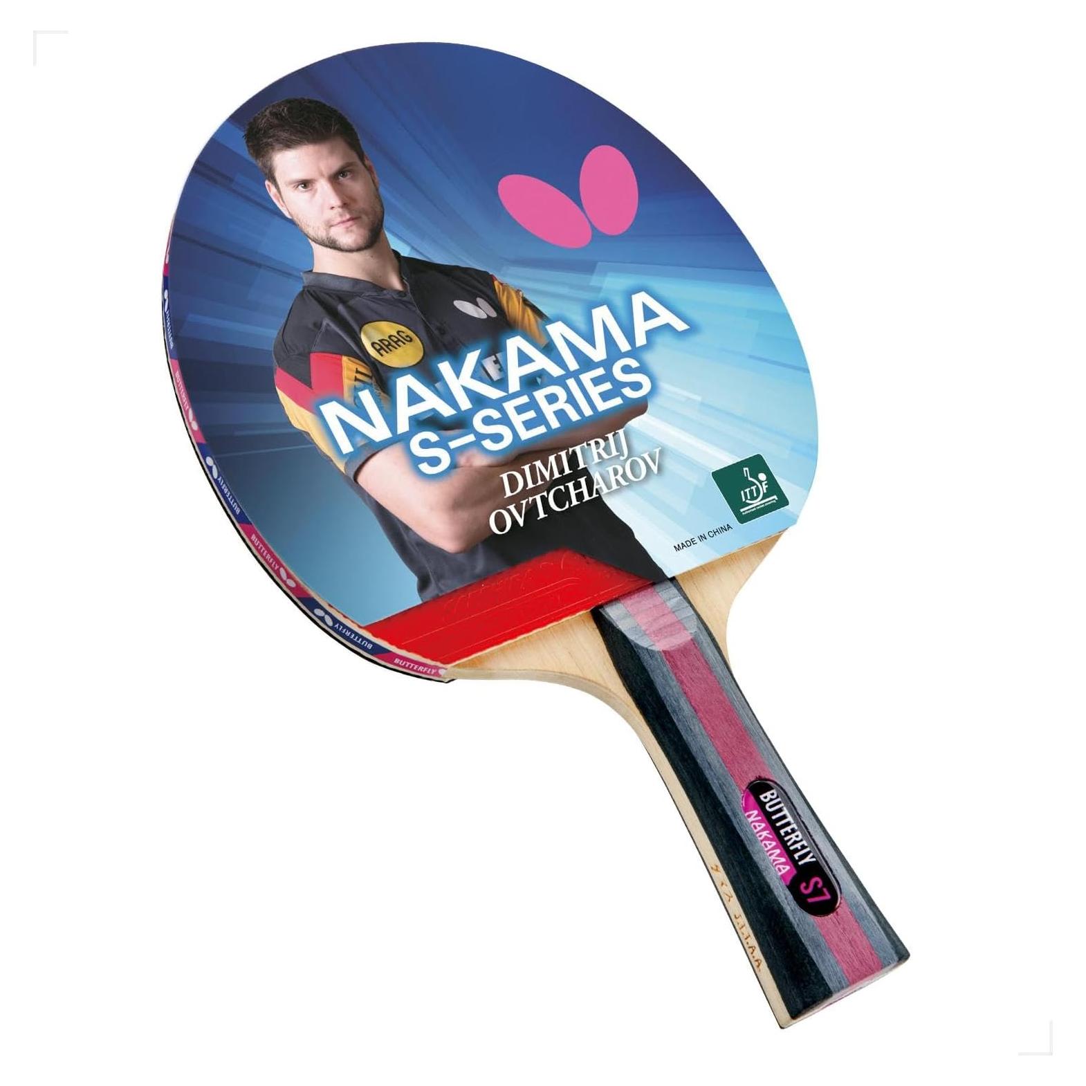 Paleta de Tenis de Mesa Butterfly Nakama S-7 Profesional con Goma Sapphira