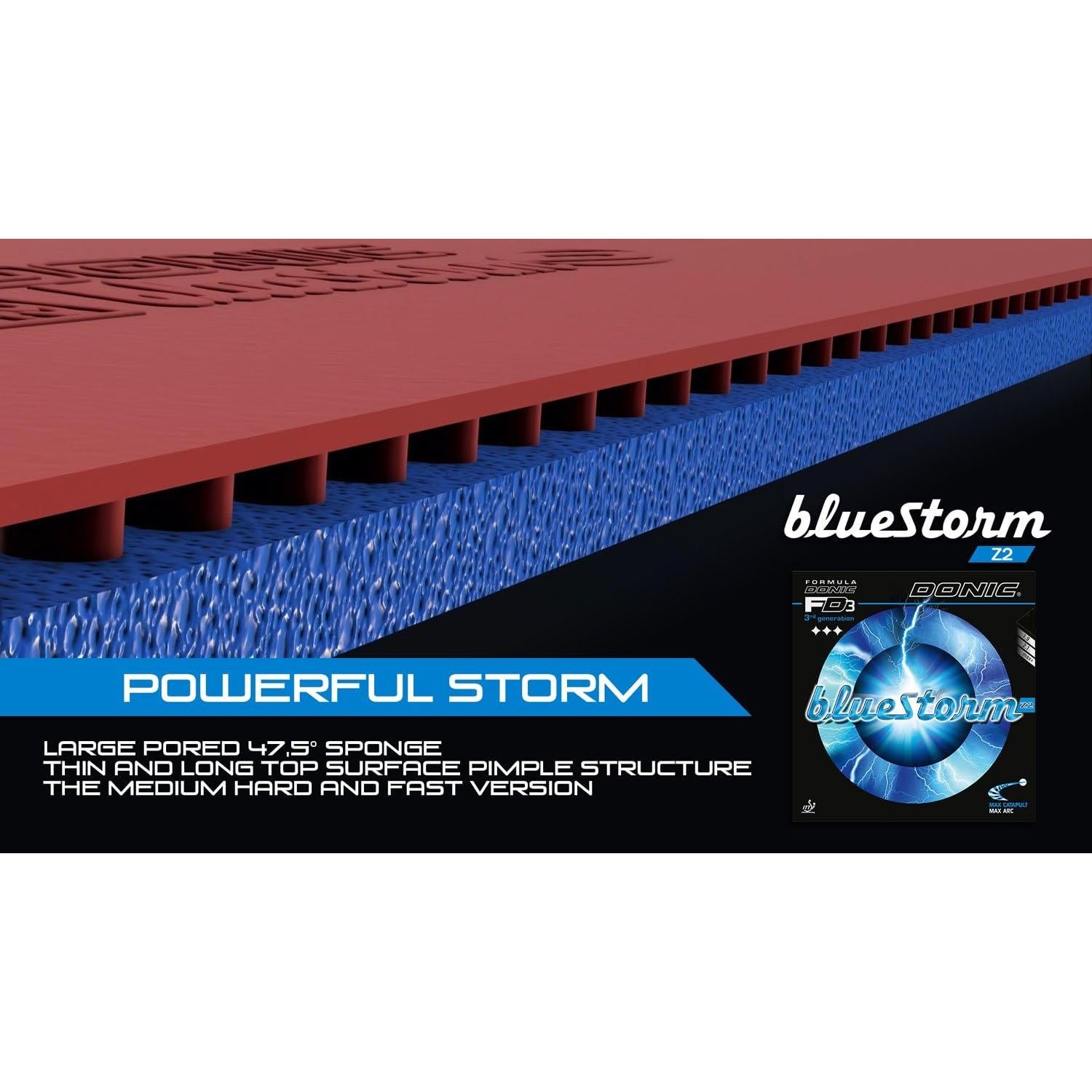 Goma de Tenis de Mesa DONIC Blue Storm Z2 Negra MAX+