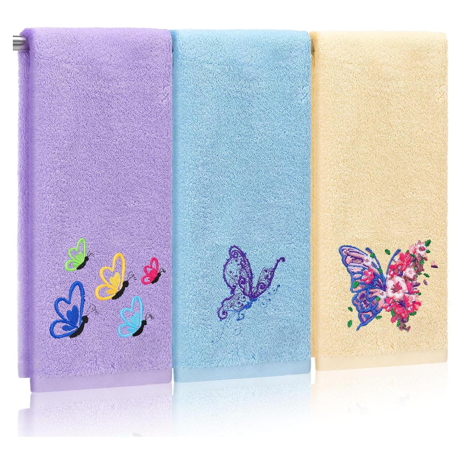 Toallas de Mano Bordadas Mariposa SmoothNovelty 3 Pcs 35x74 cm