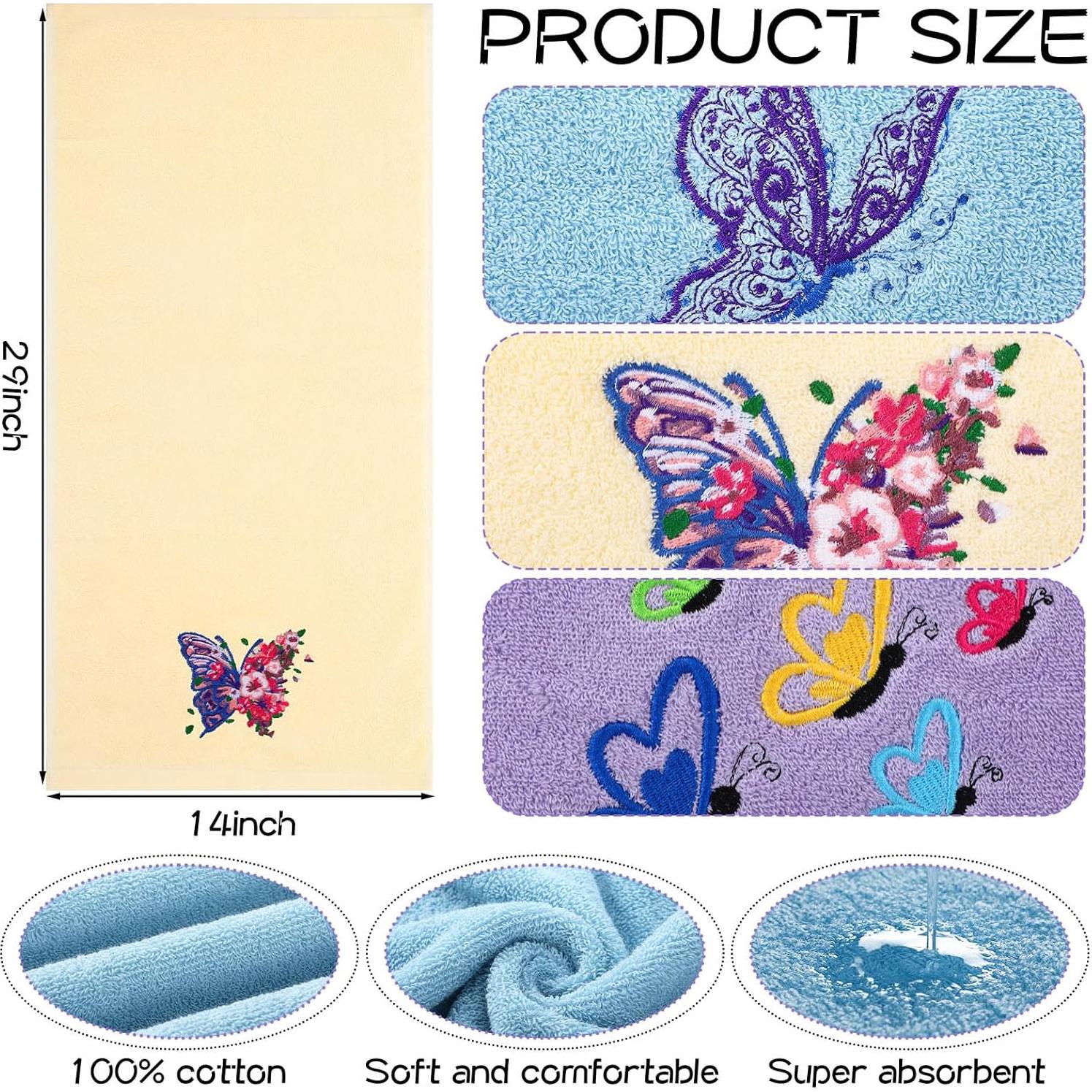 Toallas de Mano Bordadas Mariposa SmoothNovelty 3 Pcs 35x74 cm