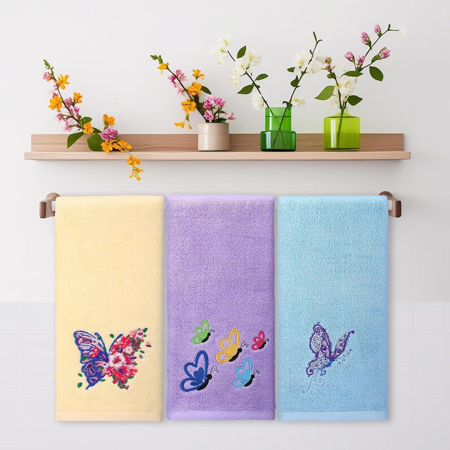 Toallas de Mano Bordadas Mariposa SmoothNovelty 3 Pcs 35x74 cm