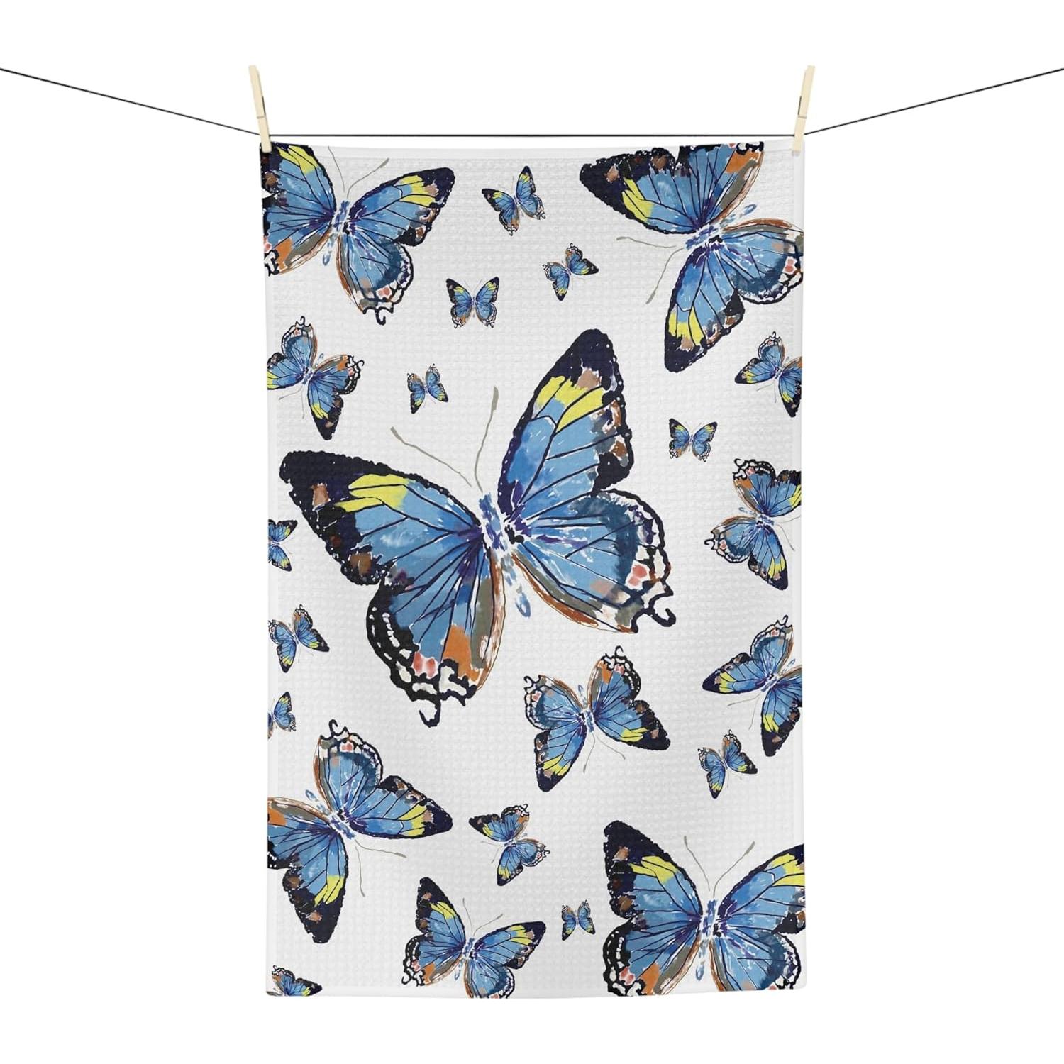 Toalla de Waffle de Microfibra Blue Cava Mariposas 40x63 cm