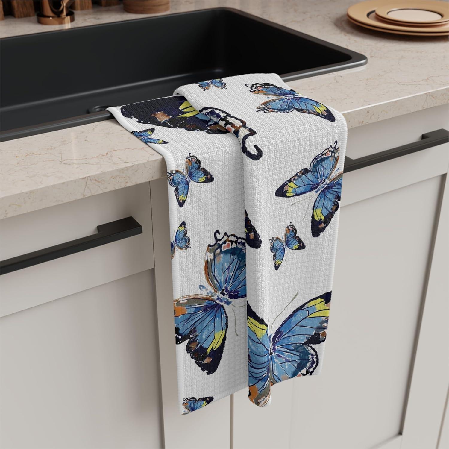 Toalla de Waffle de Microfibra Blue Cava Mariposas 40x63 cm