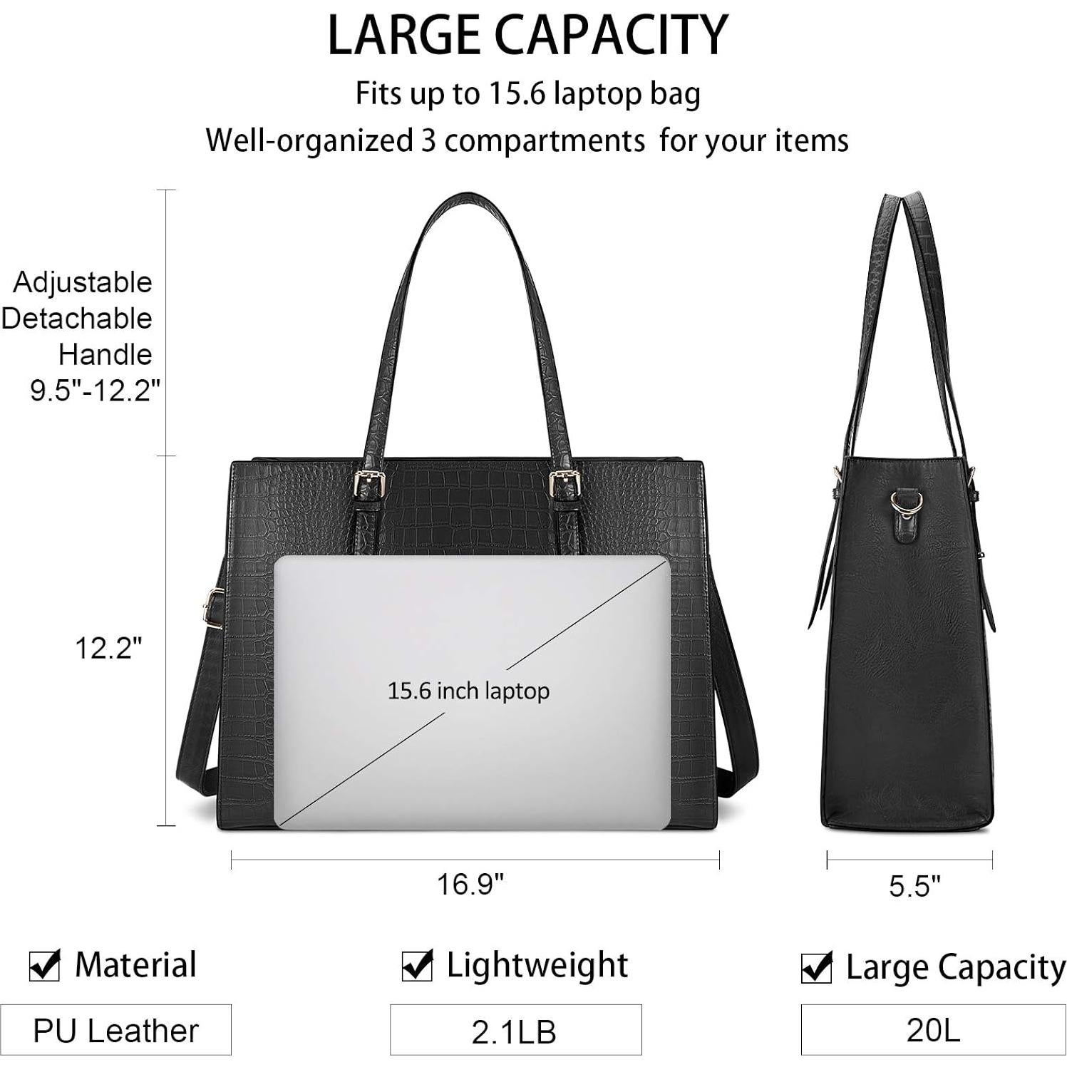 Bolsa de Laptop Lubardy 15.6" Cuero Negro Impermeable