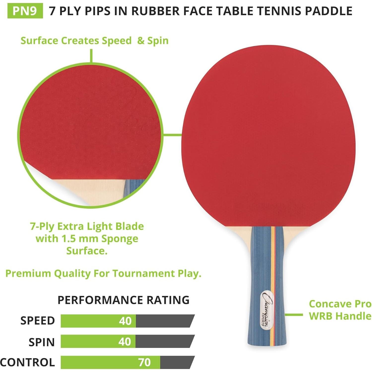 Paleta de Tenis de Mesa Champion Sports PN9 1.5mm Control 4-4-7