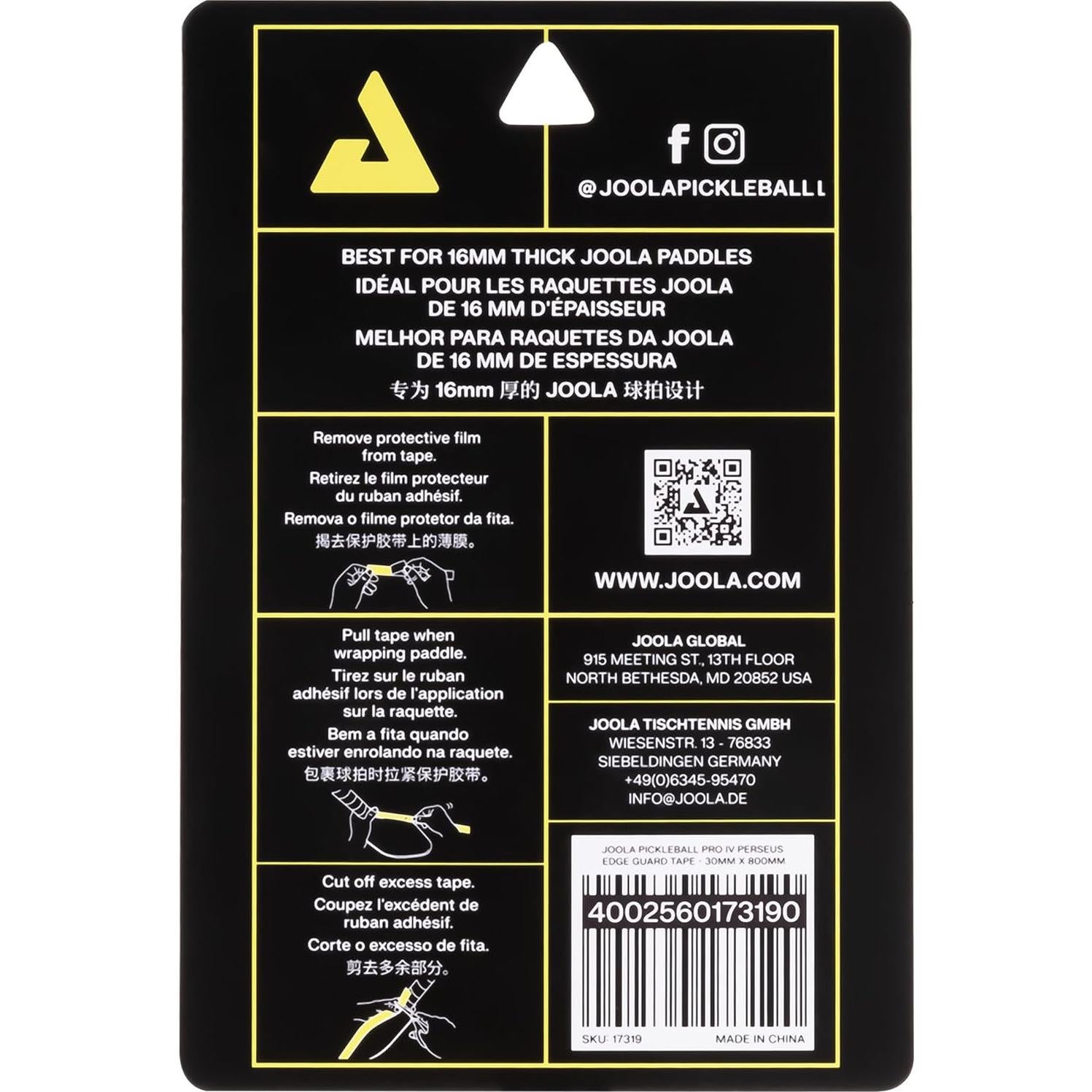 Cinta de borde JOOLA Pro IV para palas de pickleball 28mm