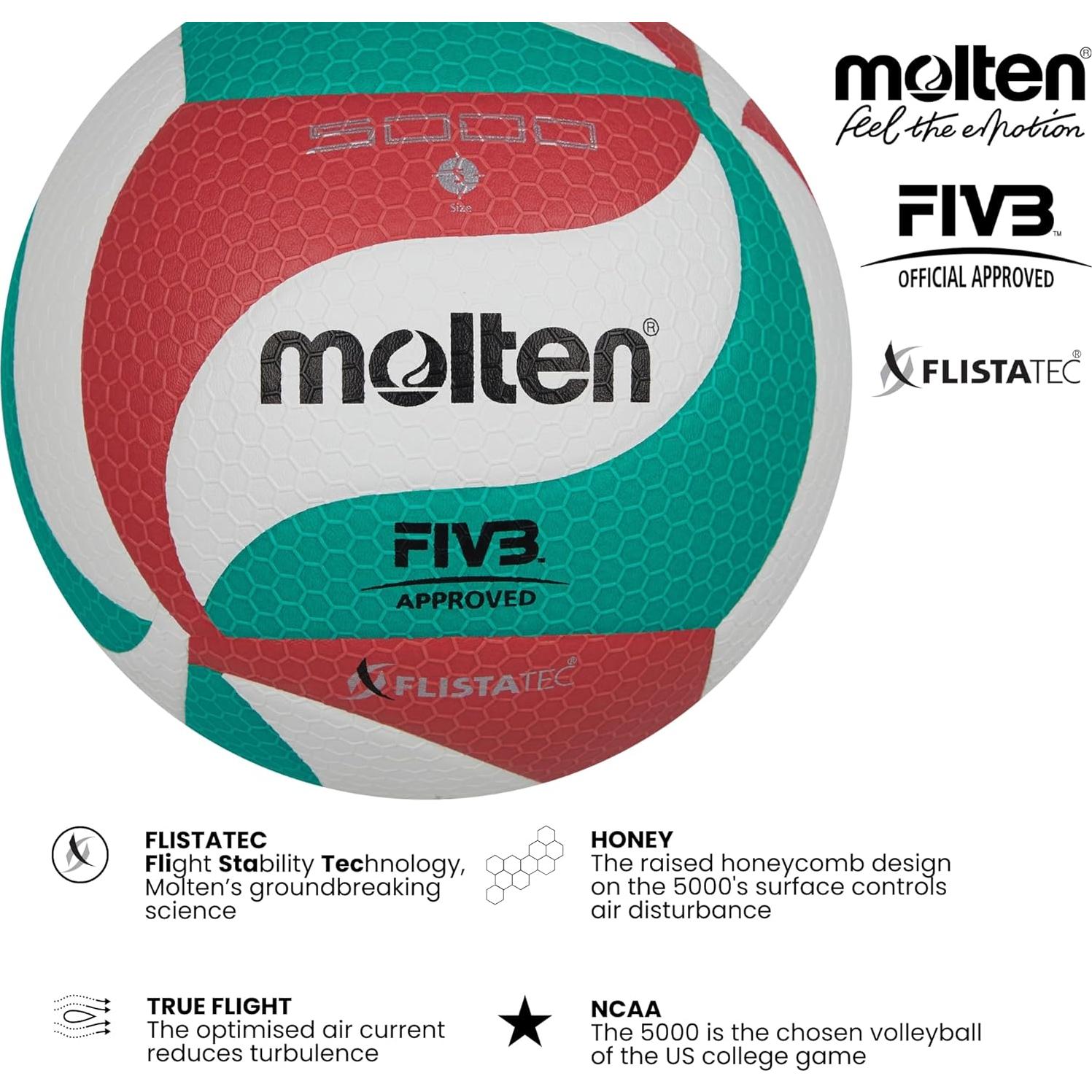 Balón de Voleibol Molten V5M5000 FIVB Tamaño 5 Blanco/Rojo/Verde