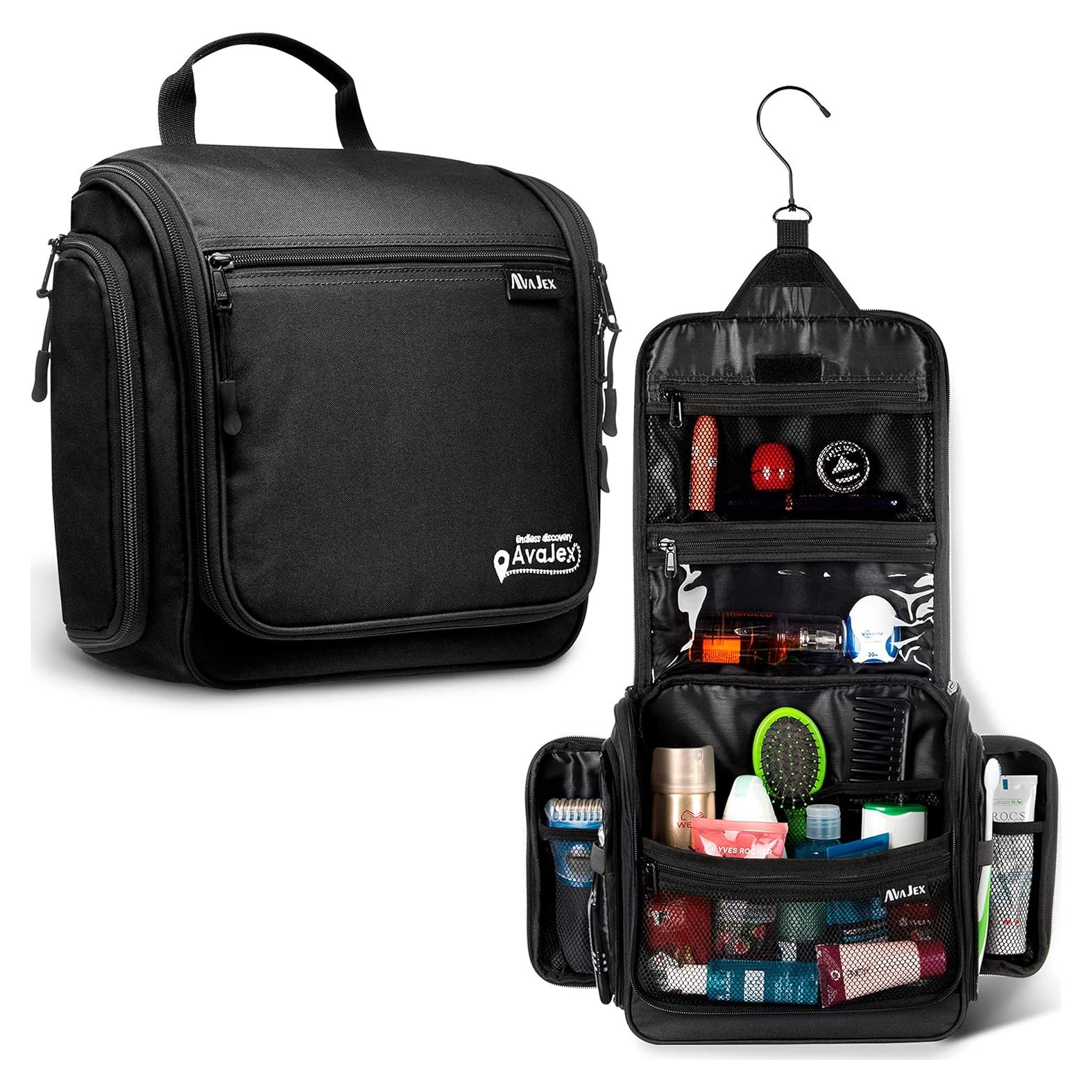 Bolsa de Aseo Colgante AvaJex Negra - Impermeable XXL 19 Compartimentos