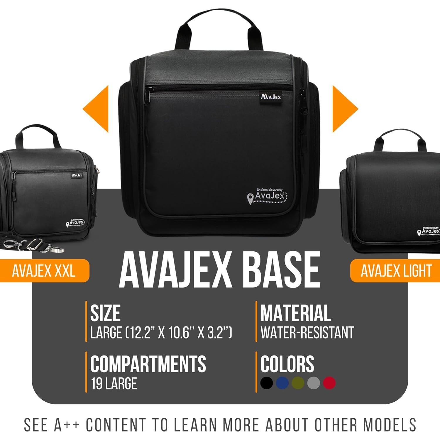 Bolsa de Aseo Colgante AvaJex Negra - Impermeable XXL 19 Compartimentos