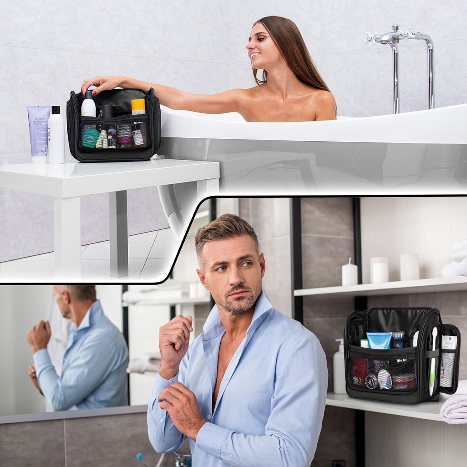 Bolsa de Aseo Colgante AvaJex Negra - Impermeable XXL 19 Compartimentos