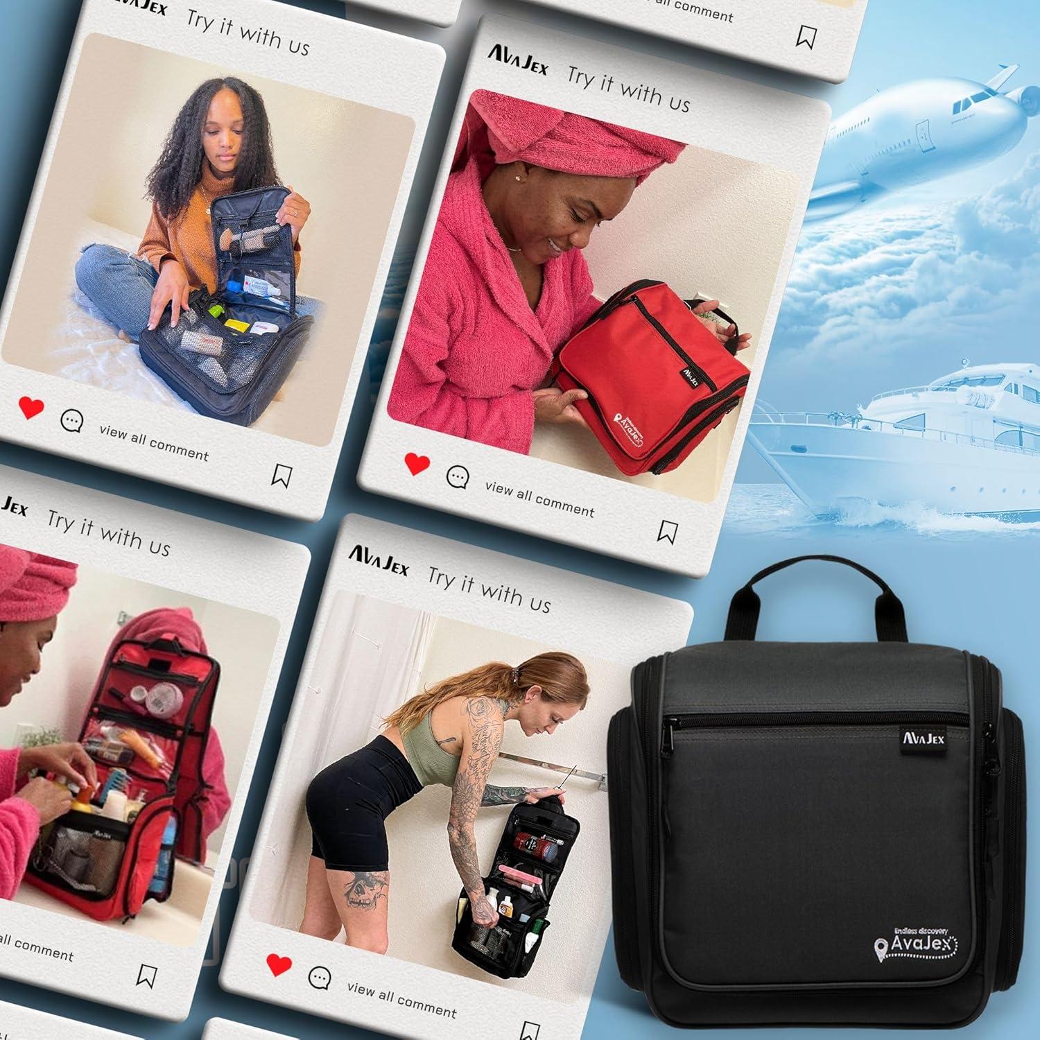 Bolsa de Aseo Colgante AvaJex Negra - Impermeable XXL 19 Compartimentos