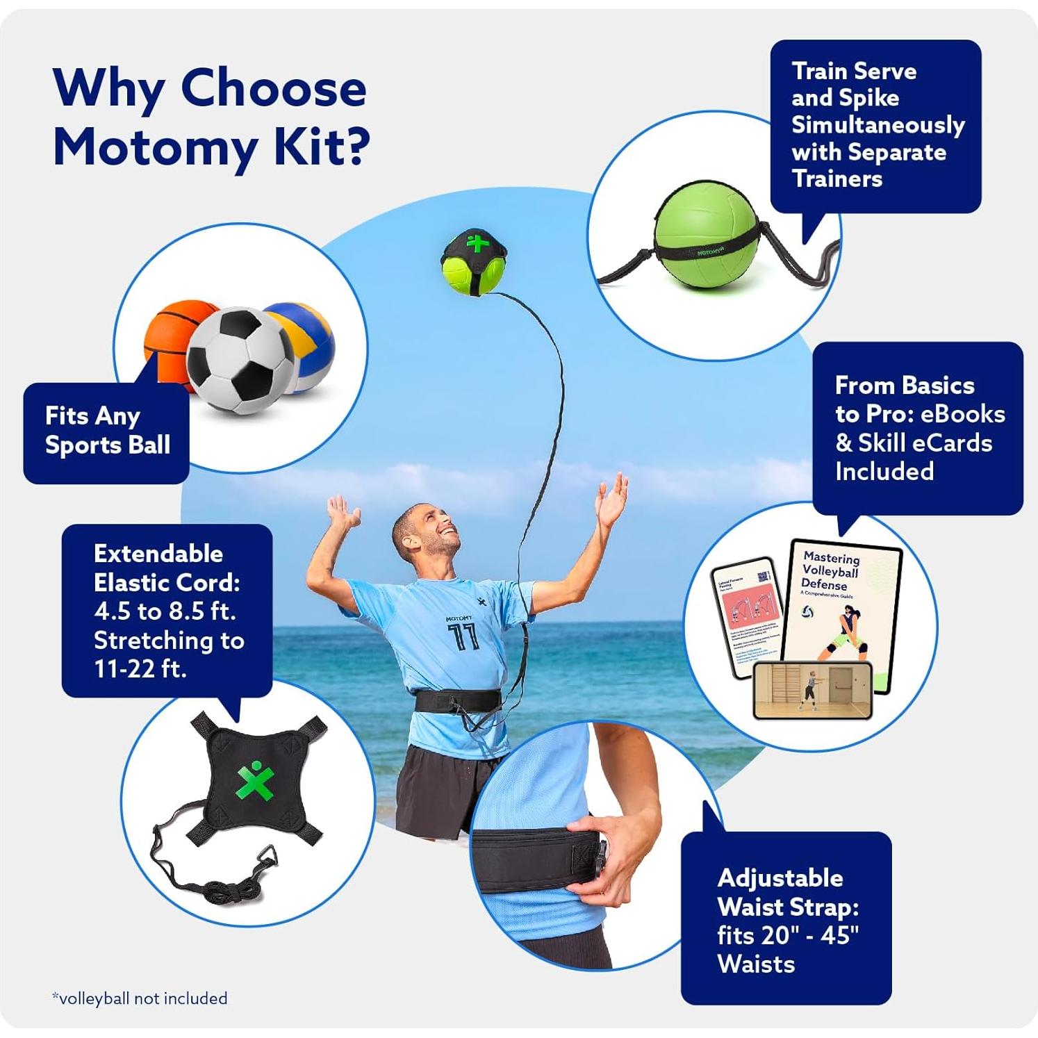 Entrenador de Voleibol MOTOMY VolleyPal - Kit 3 en 1 Ajustable