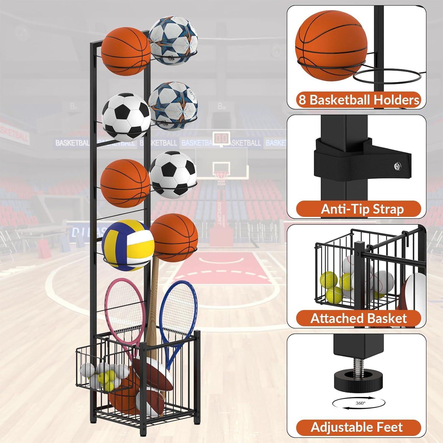 Estante Vertical para Pelotas CADUKE - Soporte 8 Pelotas - Negro