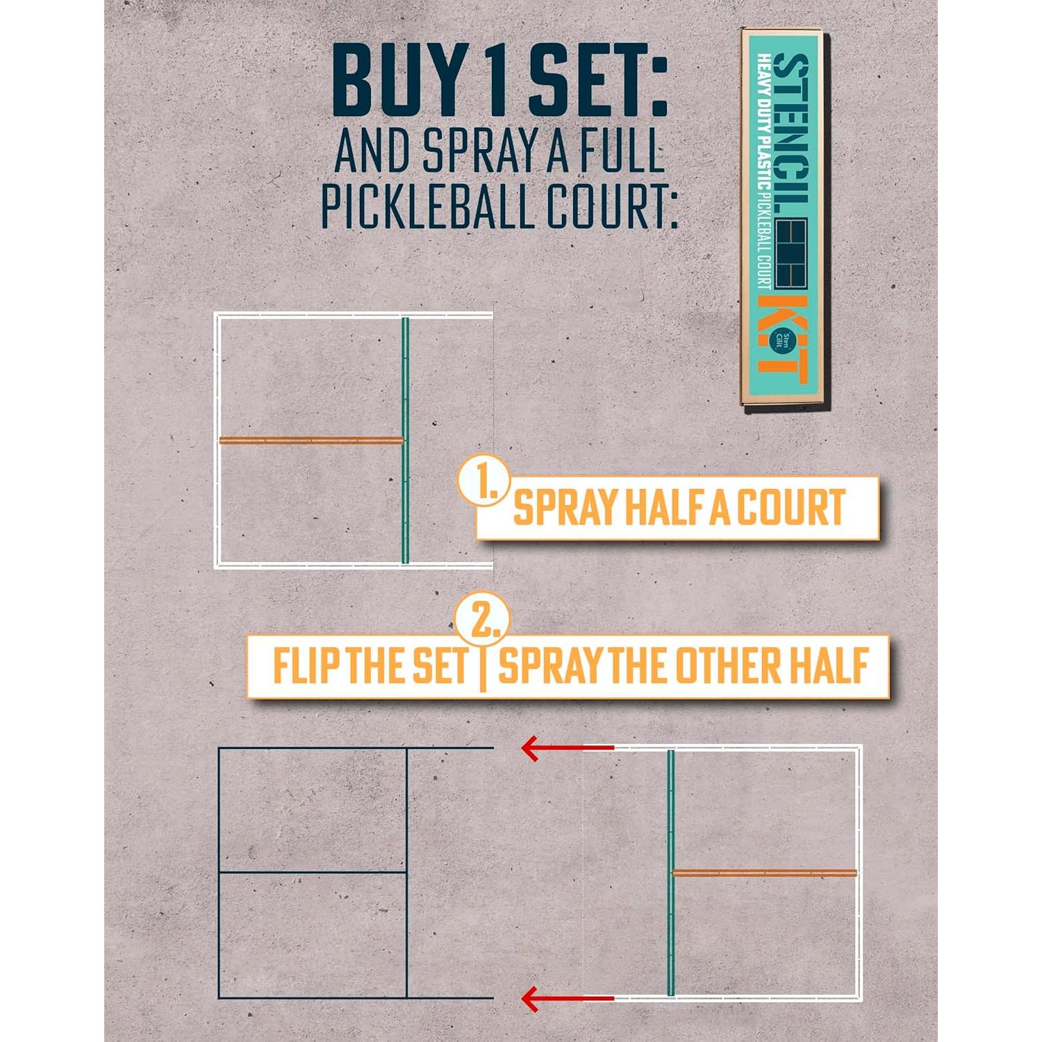 Kit Plantilla Pickleball STENCILIT - Media Cancha 13.41x6.10m