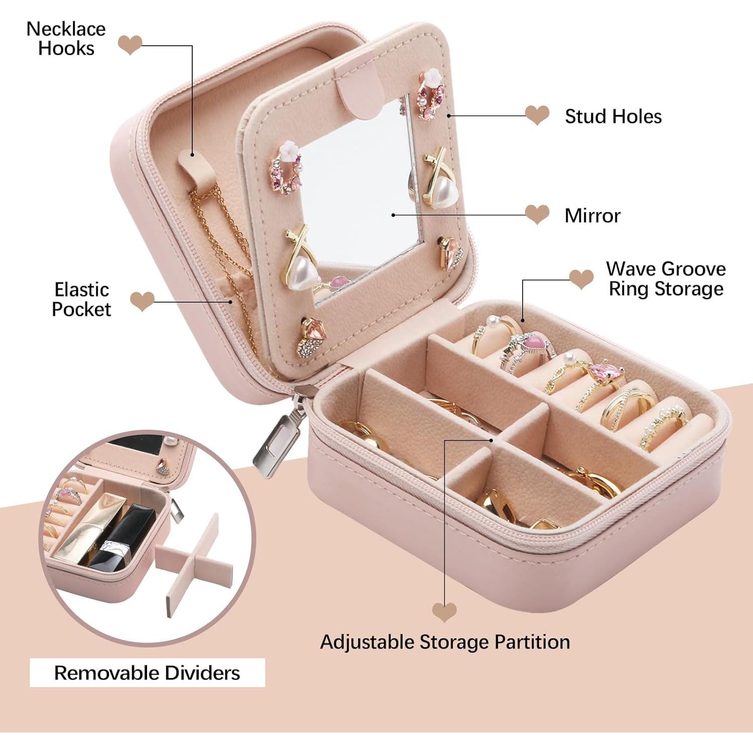 Caja de Joyería CEASQVAA Portátil para Mujeres 10x10 cm