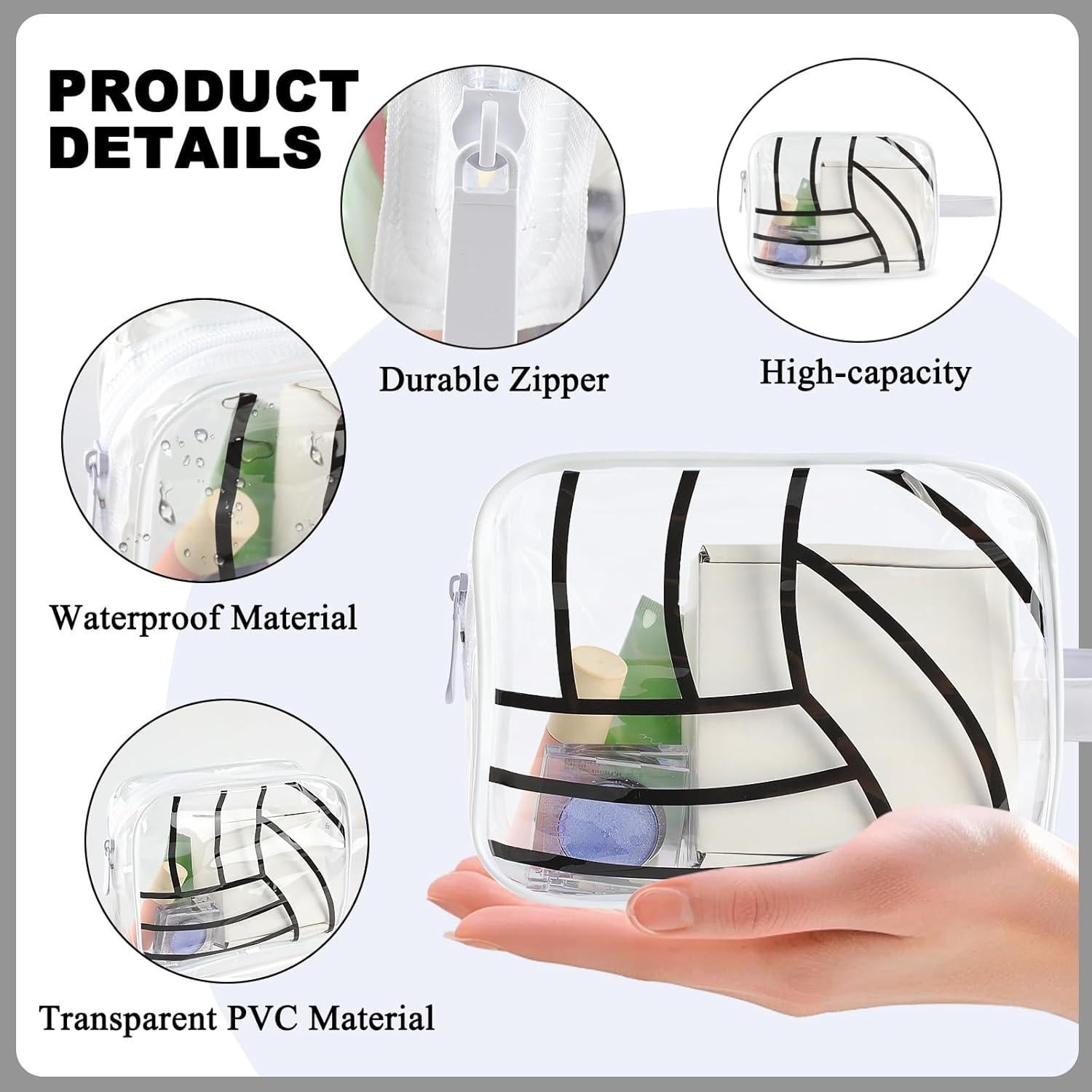 16PCS Bolsa Cosmética Voleibol PVC Transparente Impermeable