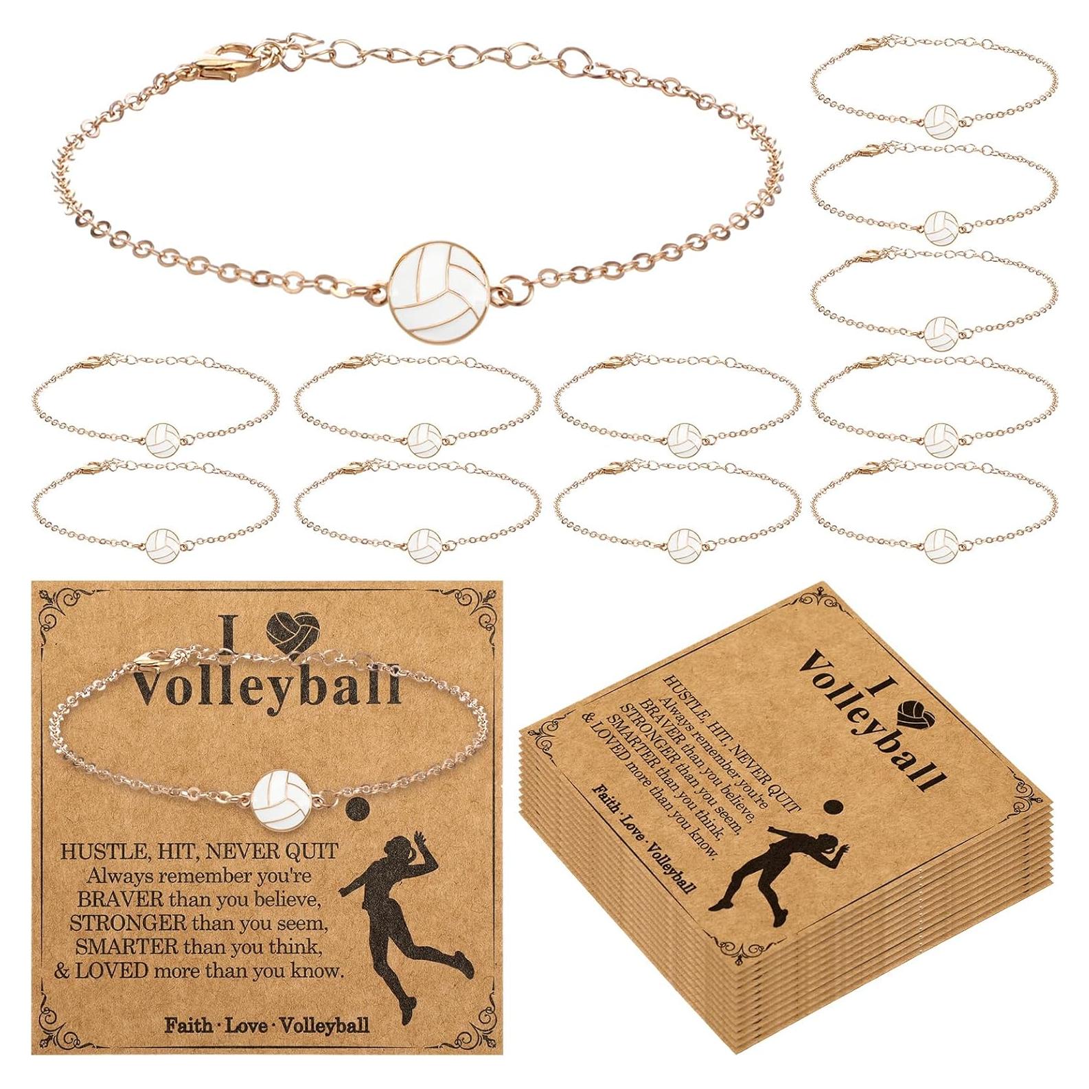 Set de 12 Pulseras de Voleibol Oro Chapado 18K Ajustables