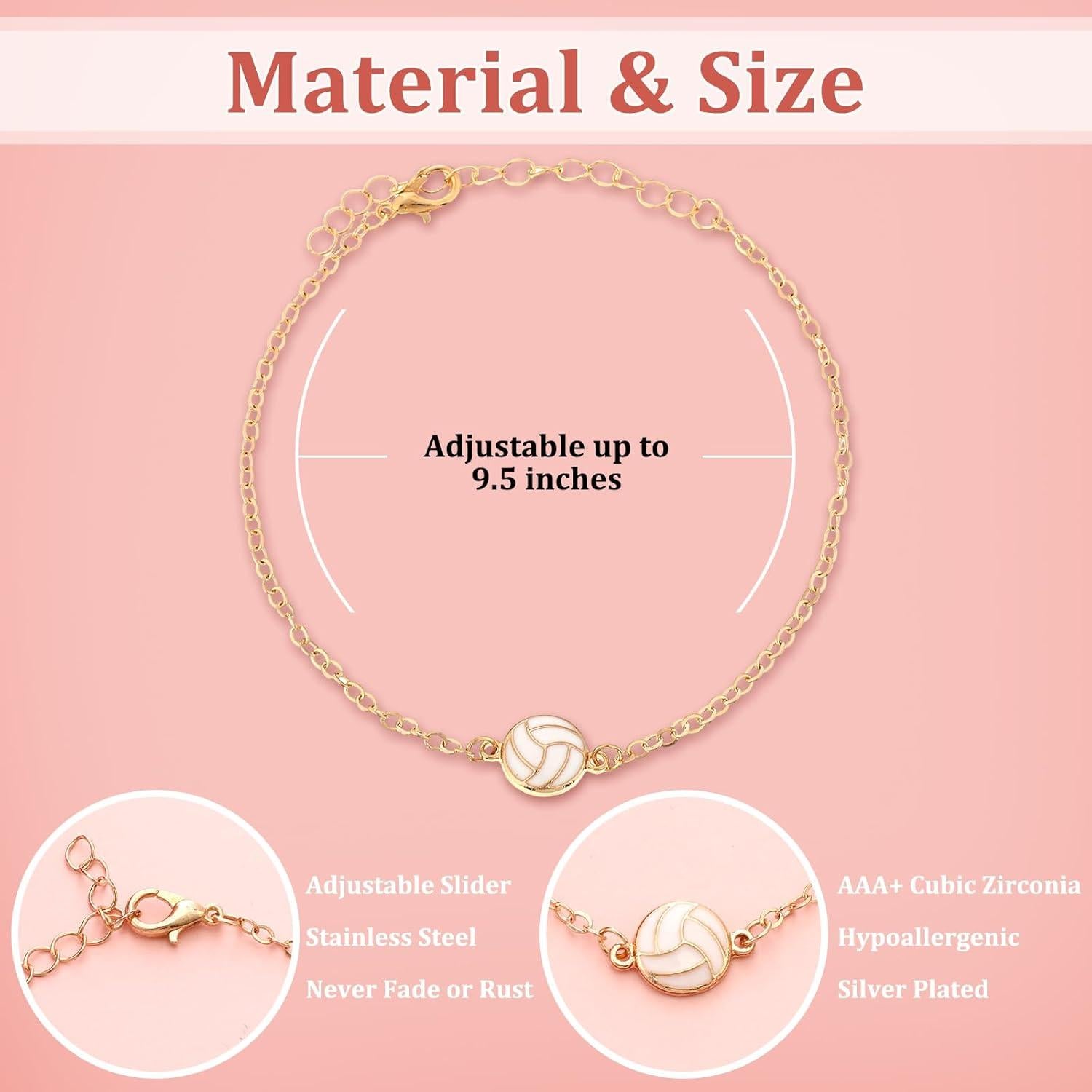 Set de 12 Pulseras de Voleibol Oro Chapado 18K Ajustables