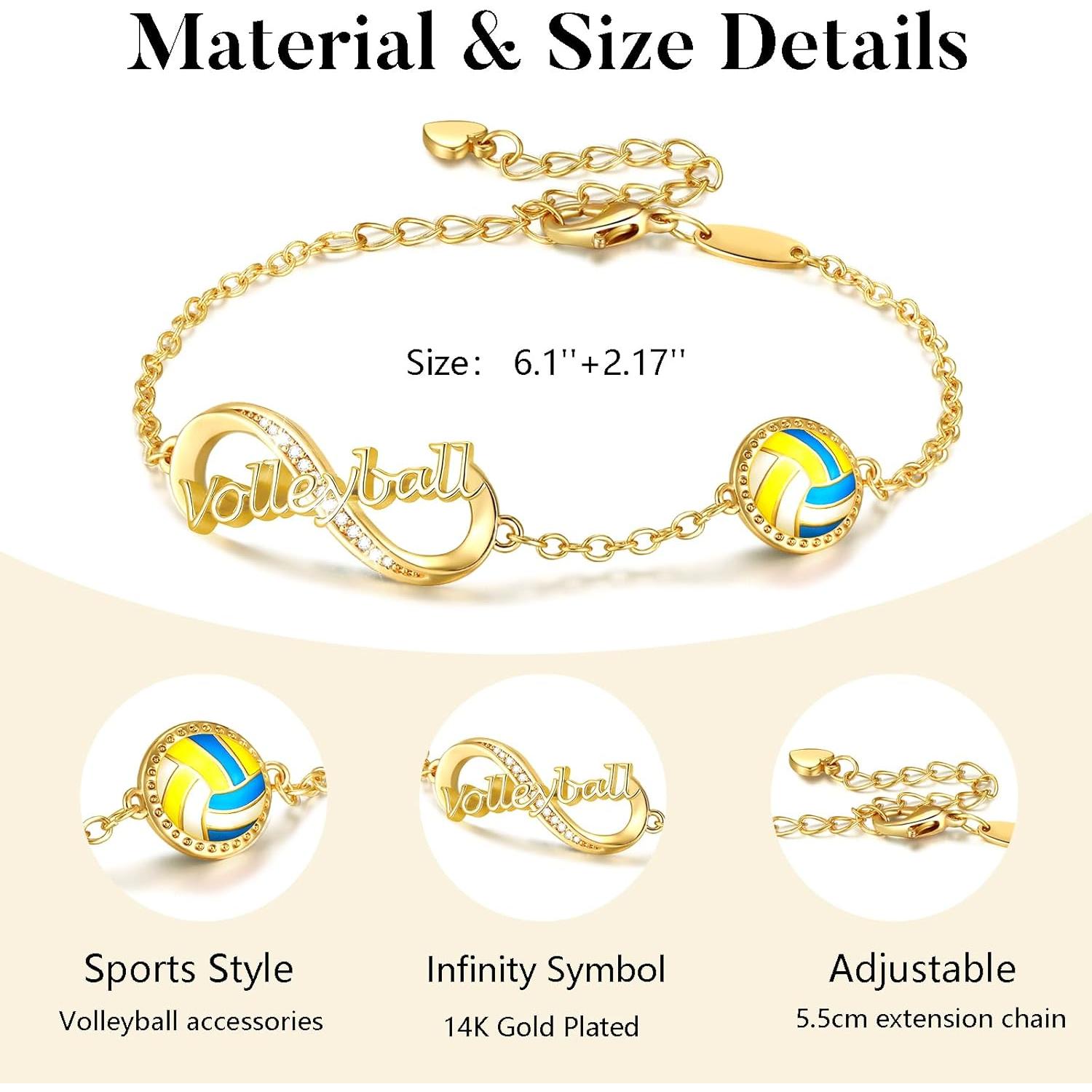 Pulsera Infinito de Voleibol para Niñas - Oro 14K Ajustable