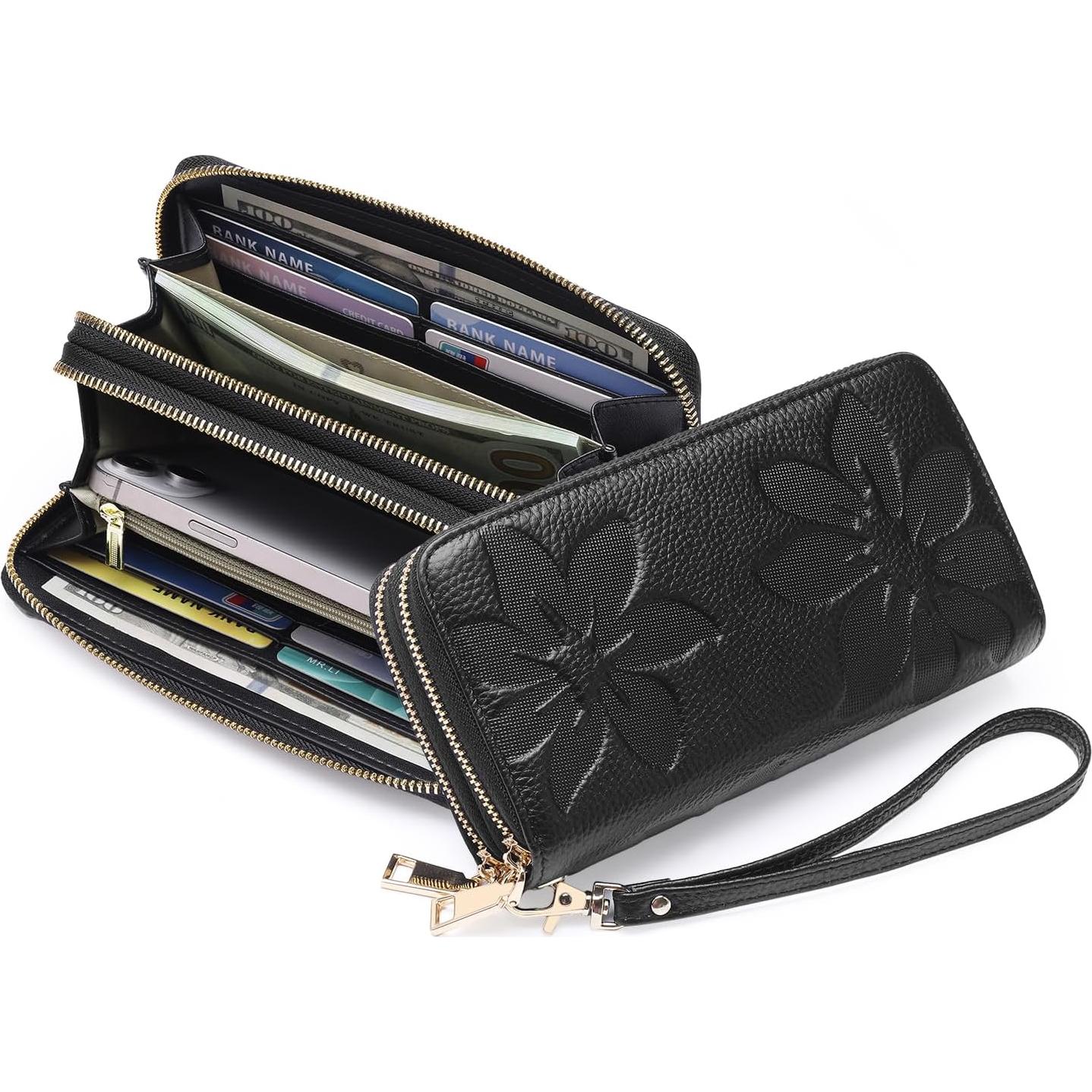 Cartera de Mujer GOIACII Doble Cierre RFID Cuero Floral