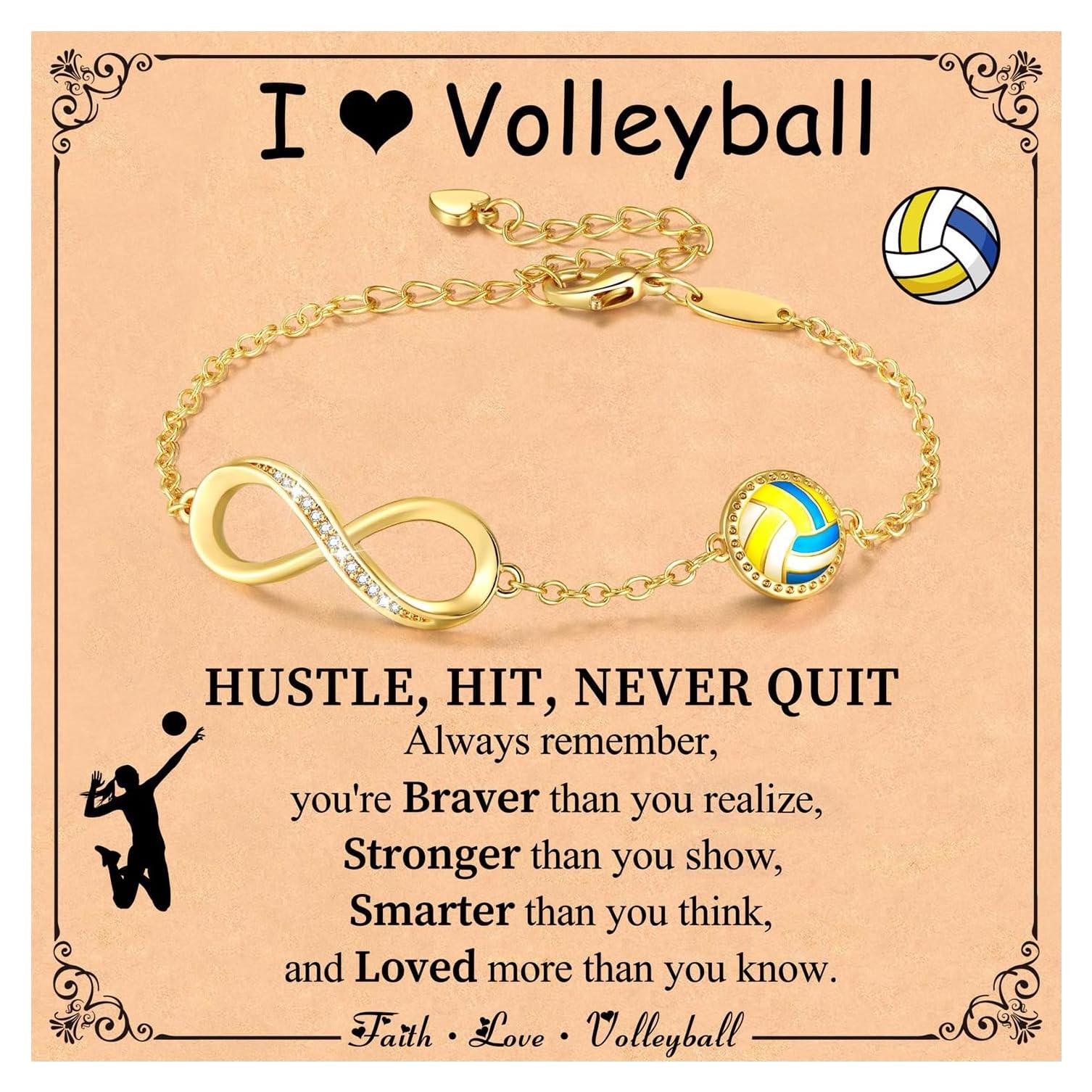 Pulsera Infinito de Voleibol Oro 14K para Mujeres y Niñas