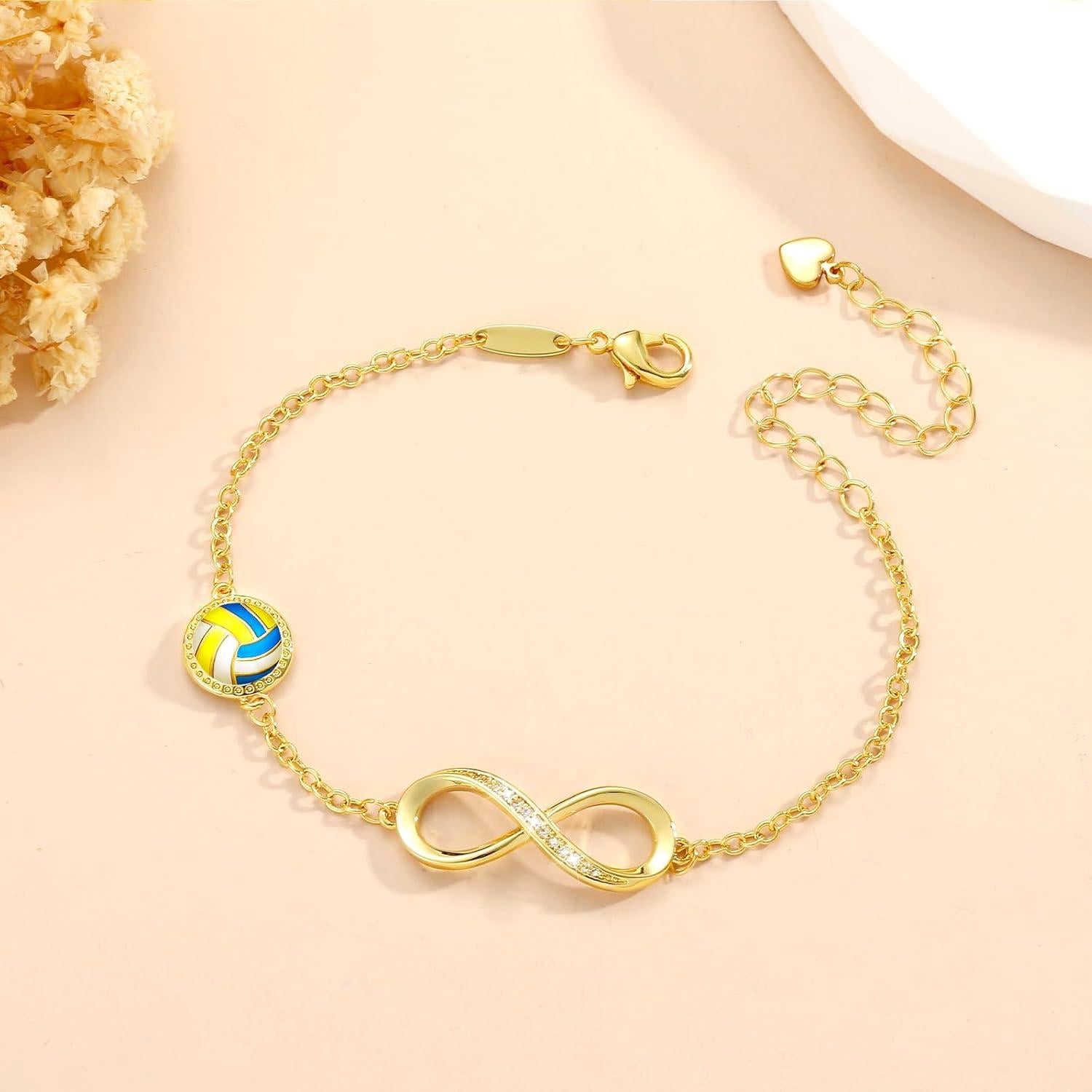 Pulsera Infinito de Voleibol Oro 14K para Mujeres y Niñas